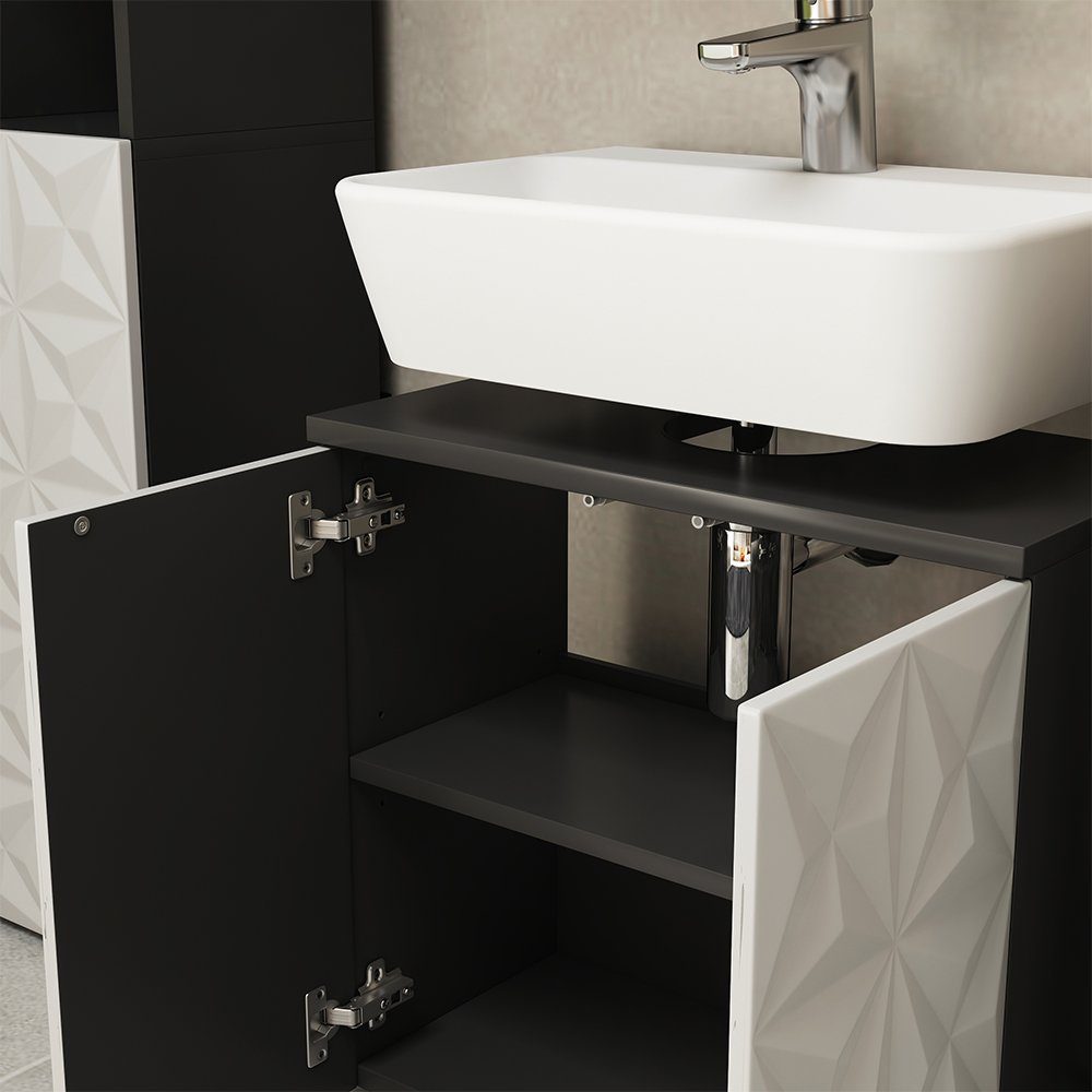 Vicco Waschbeckenunterschrank Badezimmerschrank EDGE Schwarz/Weiß schwarz | schwarz-weiß