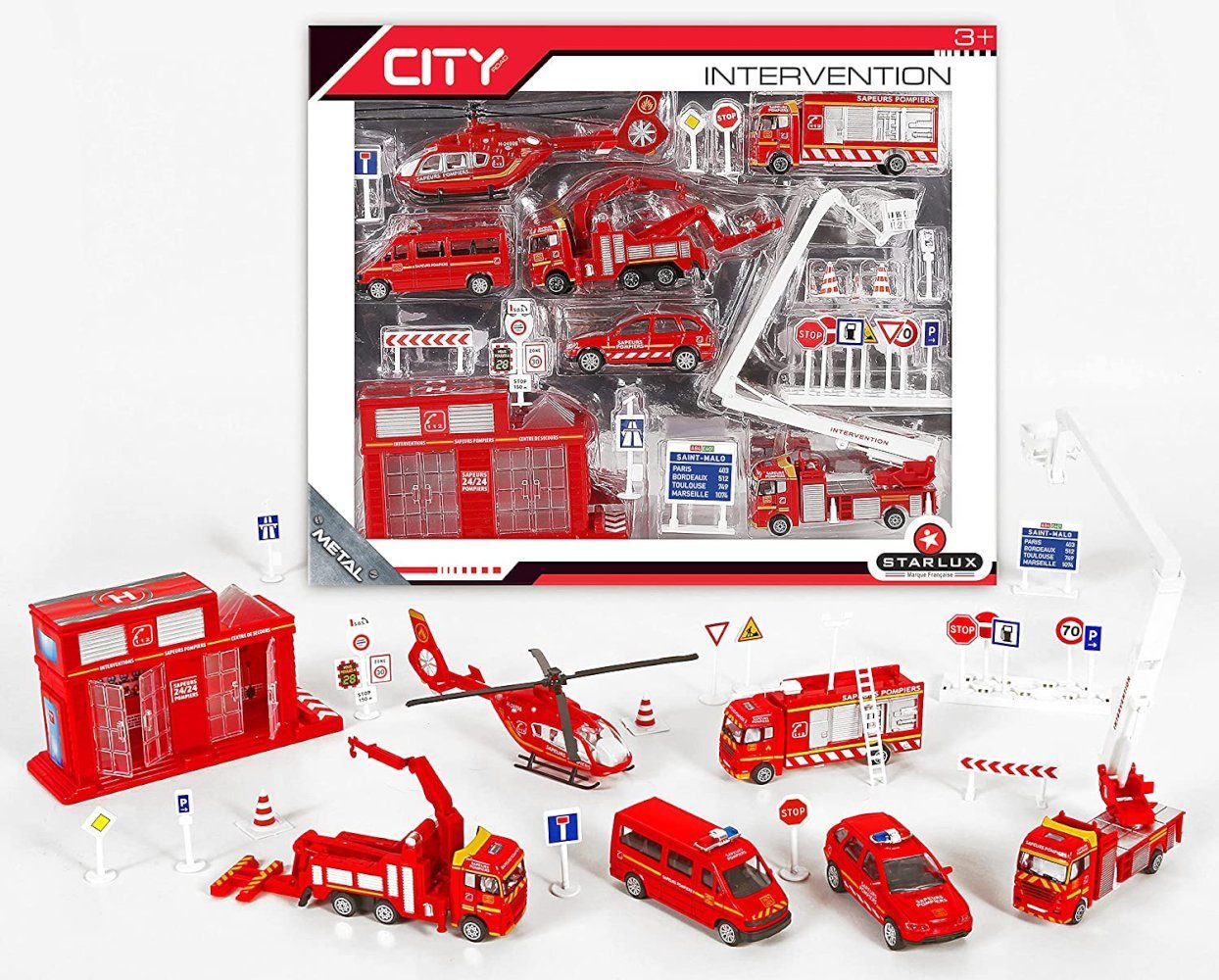 Spielzeug-Feuerwehr City Fahrzeuge französische Feuerwehr Hubschrauber Gebäude Auto