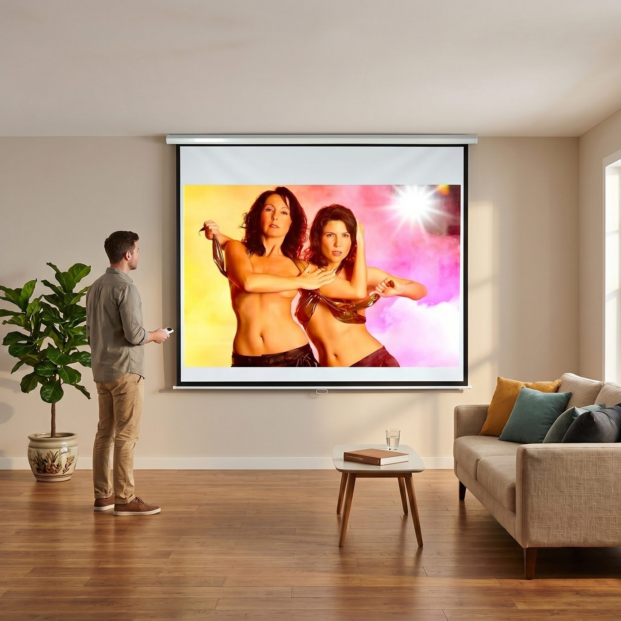 Mucola 203x203cm MOTOR LEINWAND BEAMER FFB HEIMKINO BEAMERLEINWAND 120 Motorleinwand (Schweres 3-Schicht Gewebetuch ca.500 g/m) – Bild 4 von 5