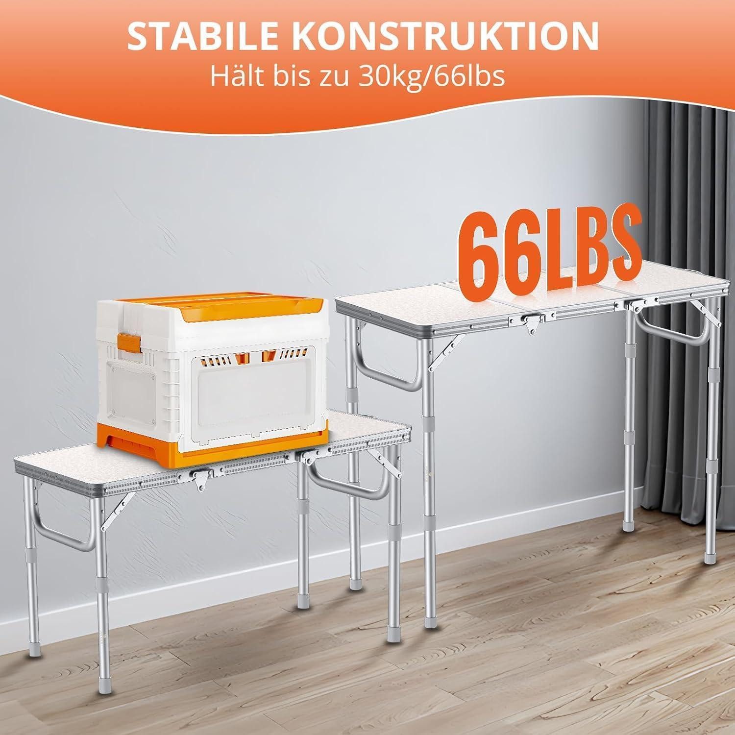 LuxusKollektion Campingtisch Campingtisch klappbar 3 Höhen Aluminium 87x40cm(3 Höhen) Silber