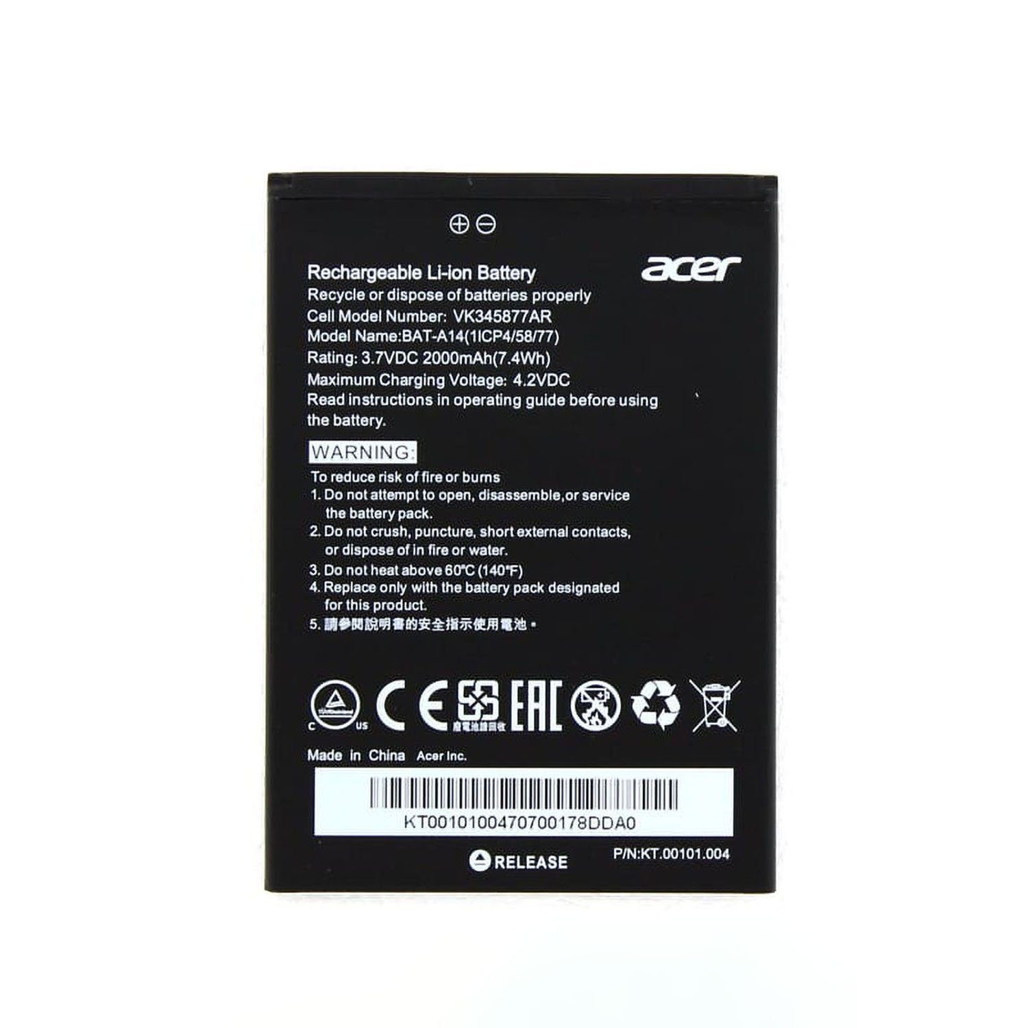 Acer Original Akku für Acer KT.00101.002 Akkupacks Akku 2000 mAh