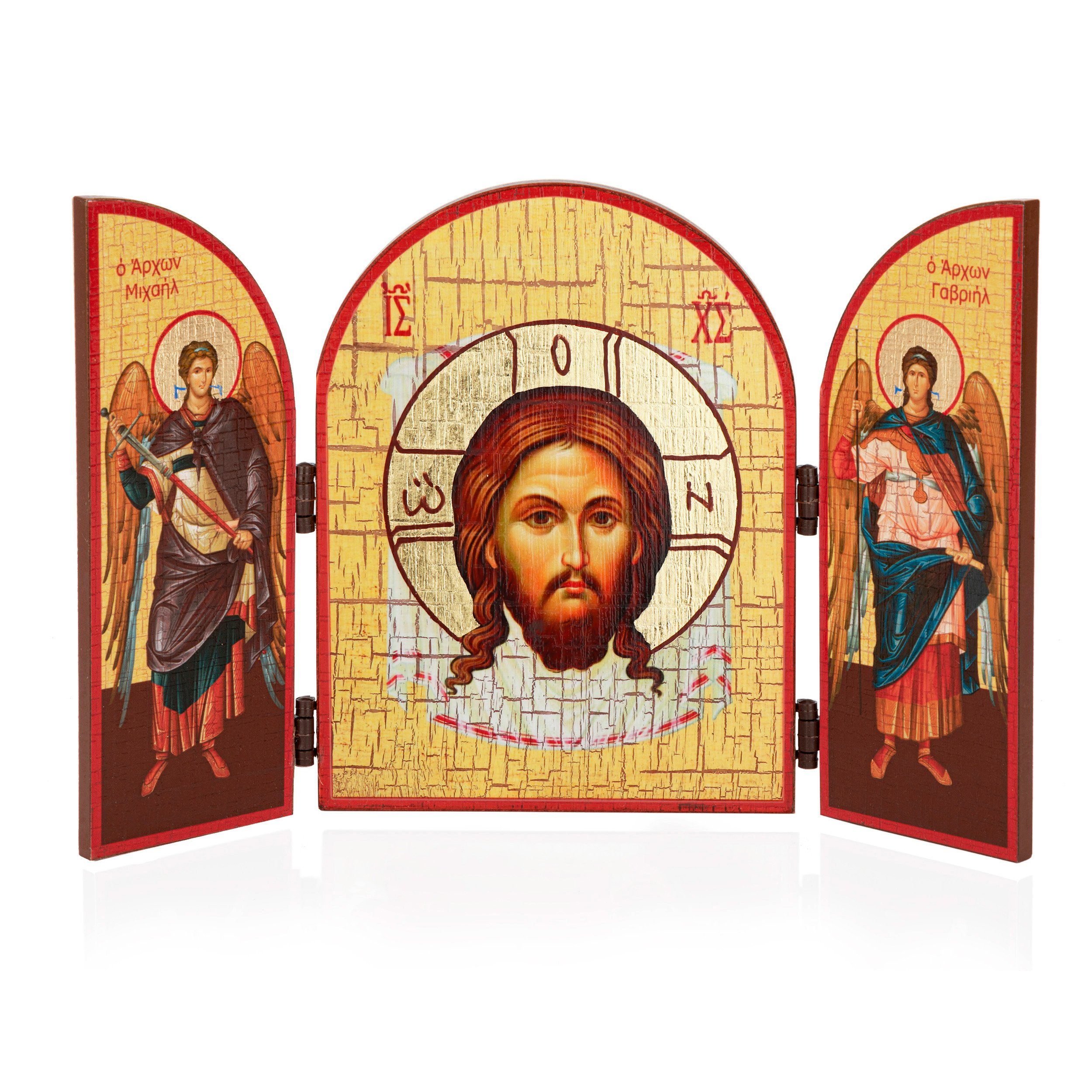 NKlaus Bild Jesus Acheiropoieton Ikone Triptychon Holz 25x16cm Christlich 13819, Religion