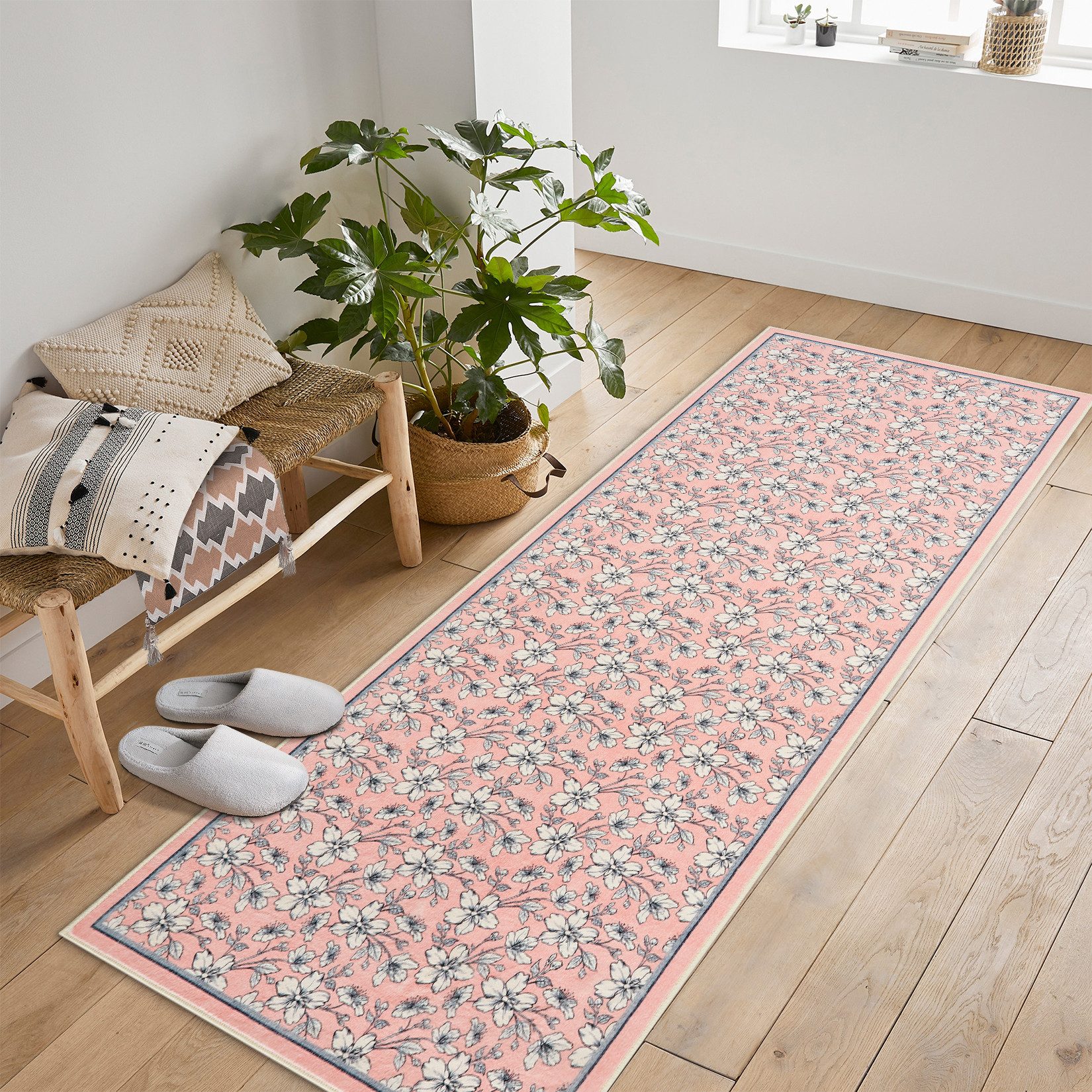 GarveeMore Teppich Wohnzimmerteppiche Vintage Blumen Kurzflor Waschbarer Te günstig online kaufen