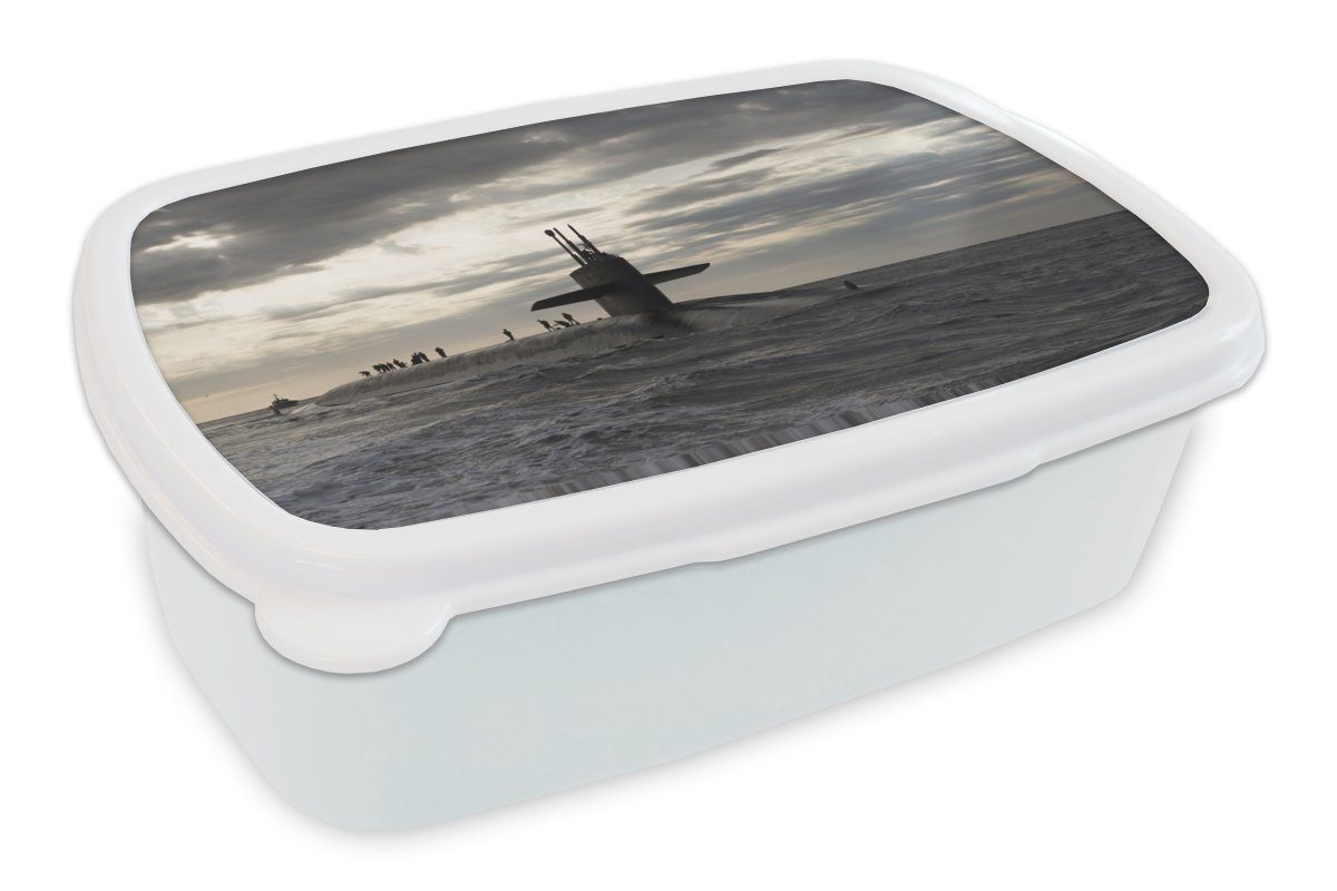 MuchoWow Lunchbox Amerika - Schwarz - Weiß - U-Boot, Kunststoff, (2-tlg), Brotbox für Kinder und Erwachsene, Brotdose, für Jungs und Mädchen