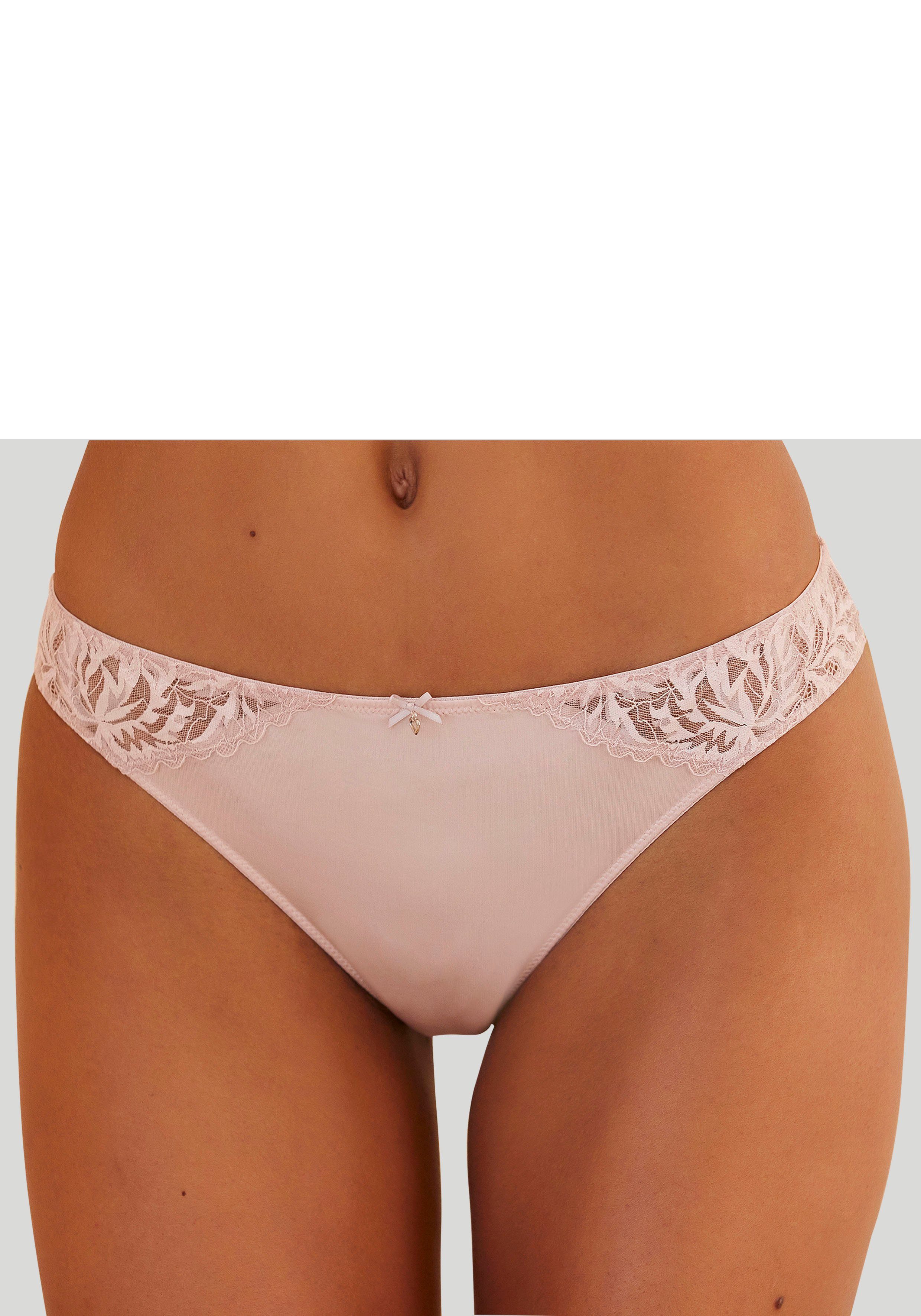 mauve Spitzeneinsätzen mit floralen Bikinislip LASCANA