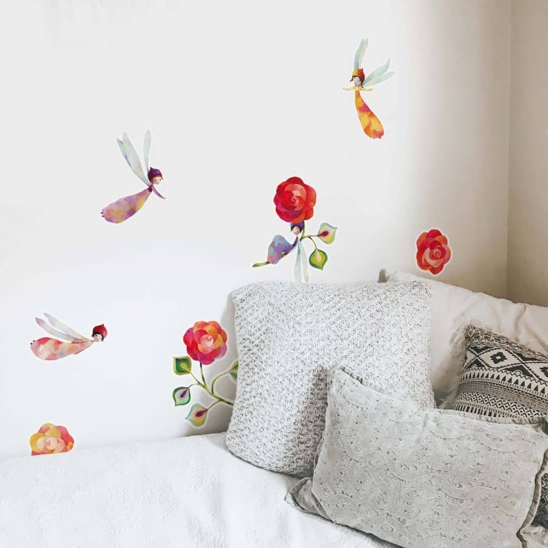 K&L Wall Art Wandtattoo Wandtattoo Blanz Märchen Kinderzimmer Sticker Rosenzauber Blumen, Wandbild selbstklebend, entfernbar