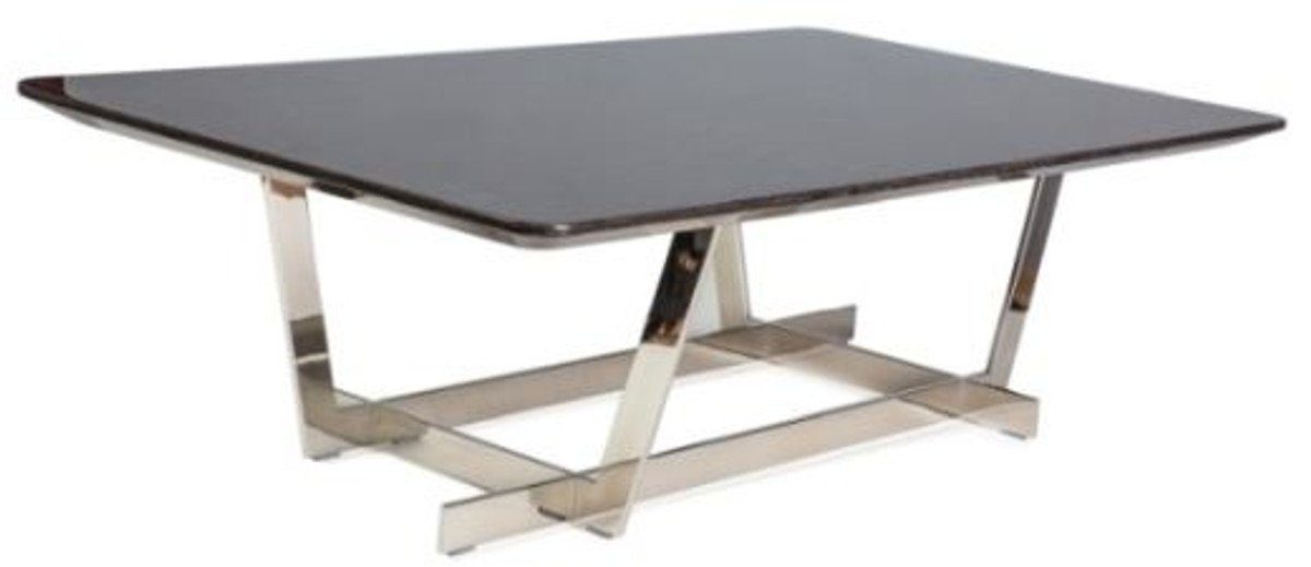 40 Möbel Tischplatte Couchtisch mit verchromtem Furnierholz Luxus Couchtisch Casa Silber Padrino Gestell - H. / und cm Edelstahl - Wohnzimmertisch x 80 Schwarz x 140