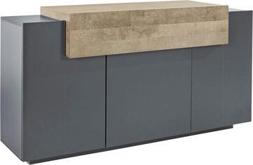 möbelando Sideboard Corona (BxHxT: 160x85,5x45 cm), in anthrazit matt/Oak mit 3 Türen und 3 Einlegeböden