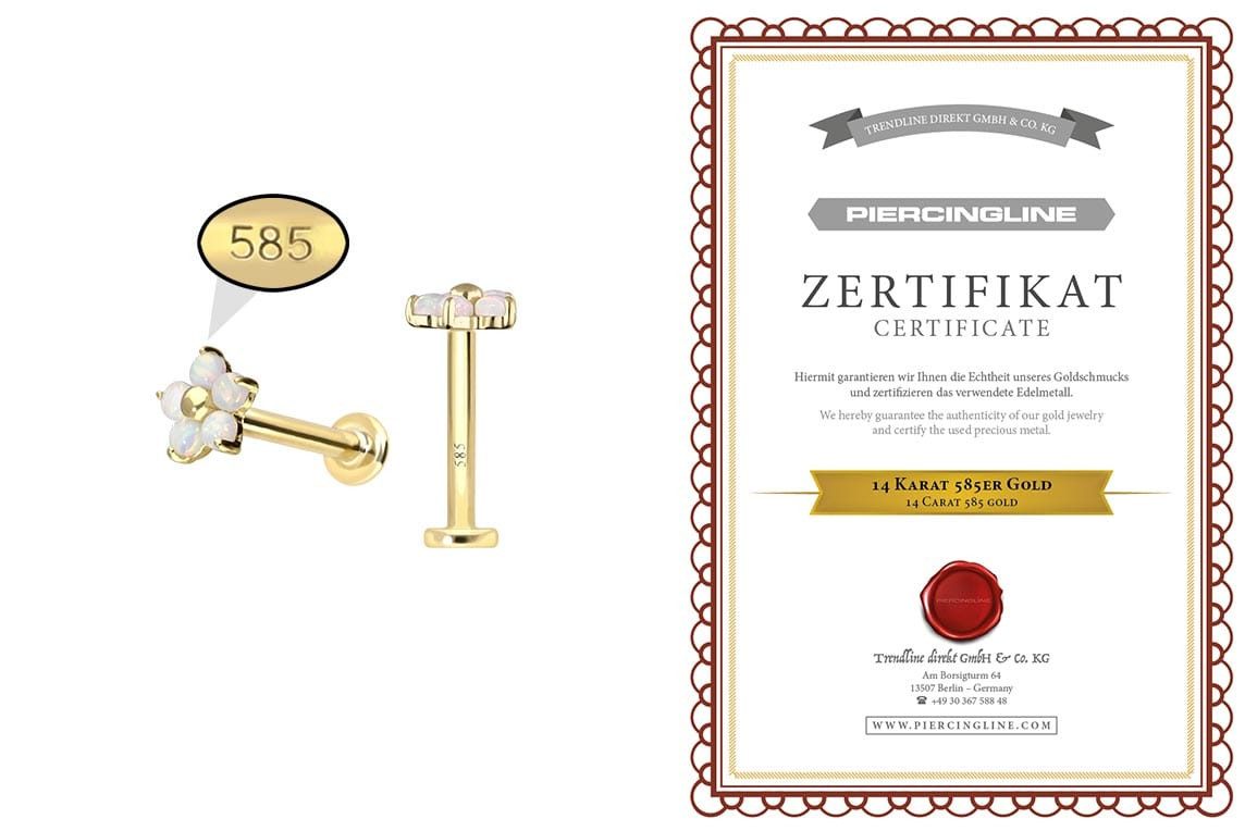 PIERCINGLINE Piercing-Set 14 Karat Gold Labret mit Innengewinde BLUME + 5 S günstig online kaufen