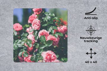 MuchoWow Gaming Mauspad Schöne rosa Rose im Sommergarten (1-St), Mousepad mit Rutschfester Unterseite, Gaming, 40x40 cm, XXL, Großes