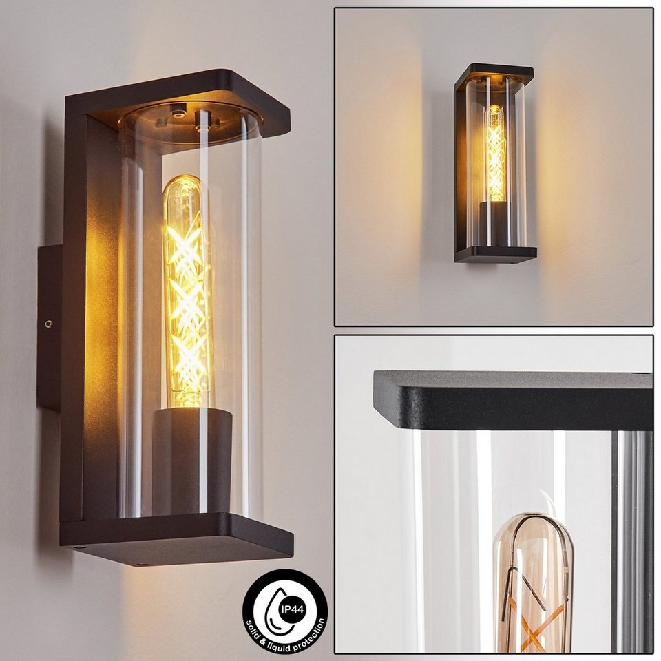 hofstein Außen-Wandleuchte moderne Außenlampe aus Metall/Kunststoff in  Schwarz/Klar, ohne Leuchtmittel, Wandlampe für außen, Höhe 28 cm, Ø 9 cm,  IP54, 1 x E27