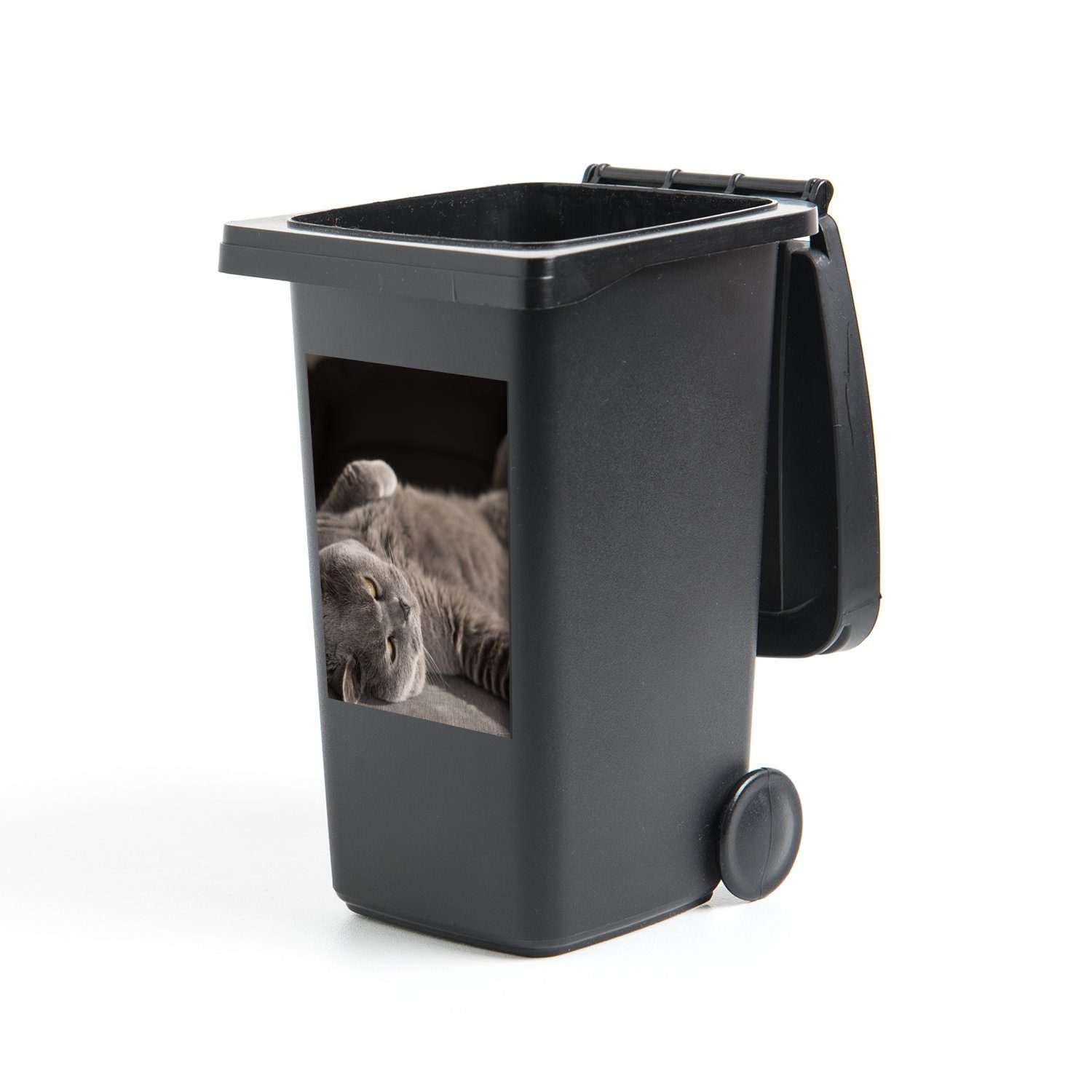 MuchoWow Wandsticker Tier - Katze - Grau (1 St), Mülleimer-aufkleber, Mülltonne, Sticker, Container, Abfalbehälter