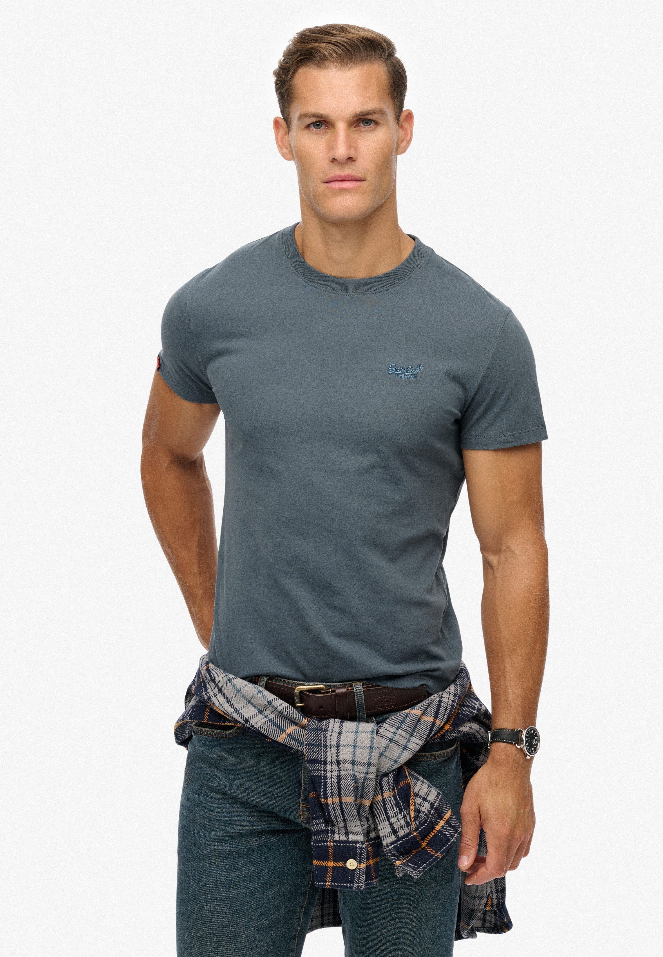 Superdry Rundhalsshirt ESSENTIAL LOGO EMB TEE Baumwolle, slim fit