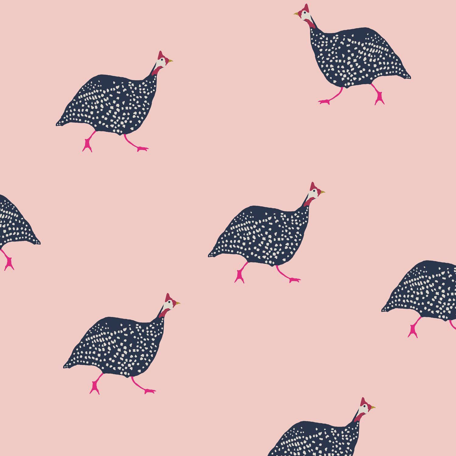 Vliestapete Pink, animal animal Fowl print print, Guinea (1 Blush Joules St), glatt,