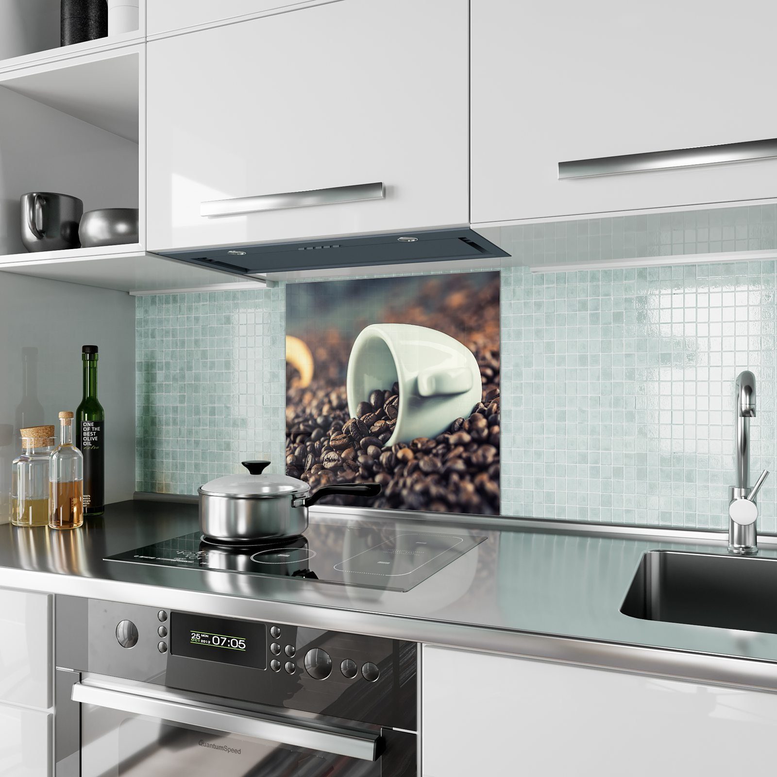 Tasse aus Küchenrückwand Spritzschutz Küchenrückwand Kaffeebohnen Motiv Glas mit Primedeco
