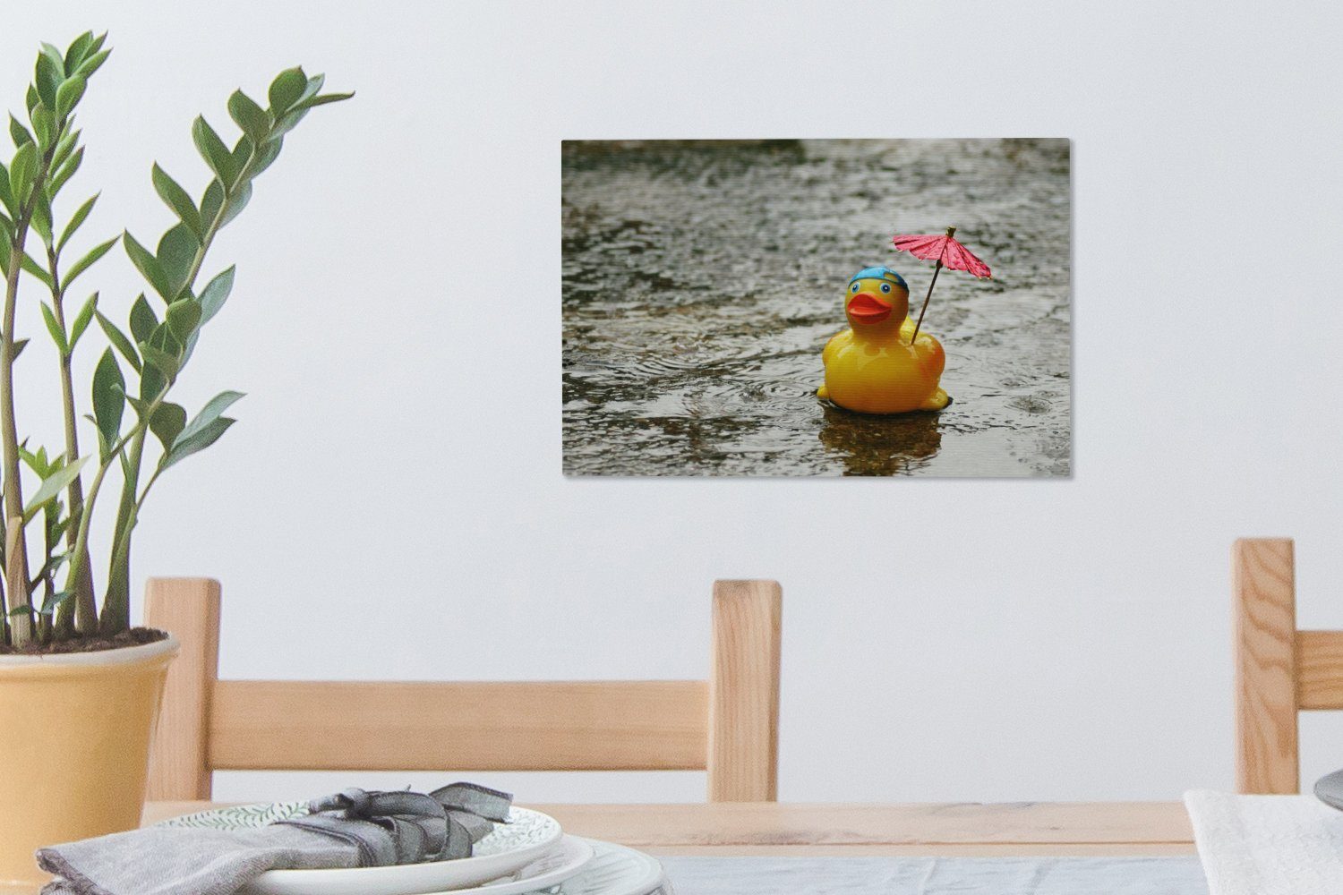 Regenschirm, - - Gummi-Ente Leinwandbilder, Regen St), OneMillionCanvasses® Aufhängefertig, 30x20 Wandbild cm Wanddeko, (1 Leinwandbild