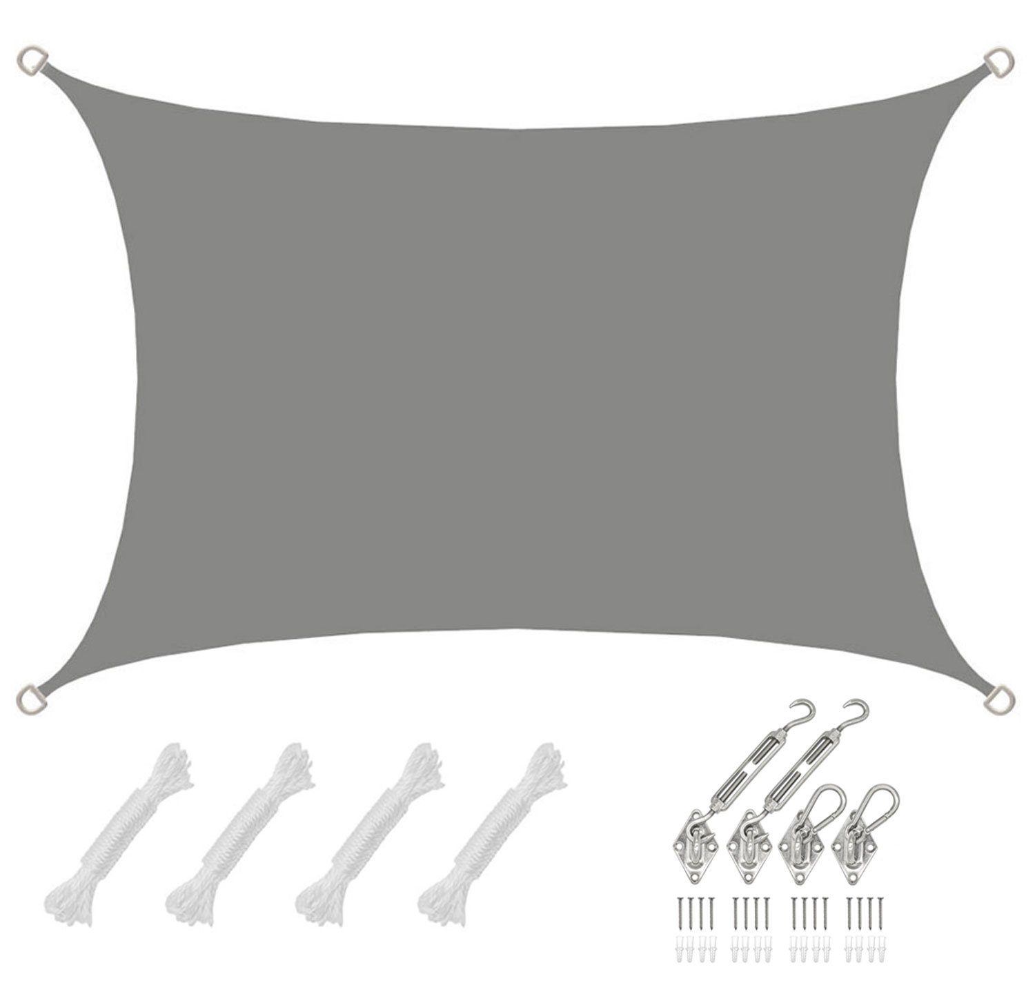 Sonnensegel mit Befestigung - 3 x 2 m Wasserdicht - Sonnenschutz Garten & Balkon