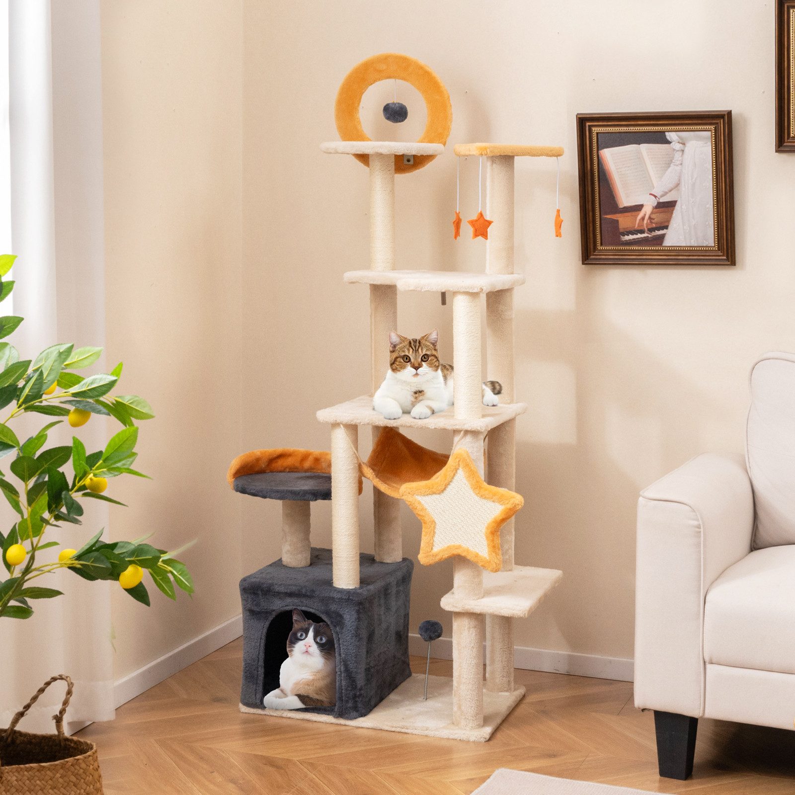 COSTWAY Kratzbaum, Katzenbaum, mehrstöckig, 160cm hoch