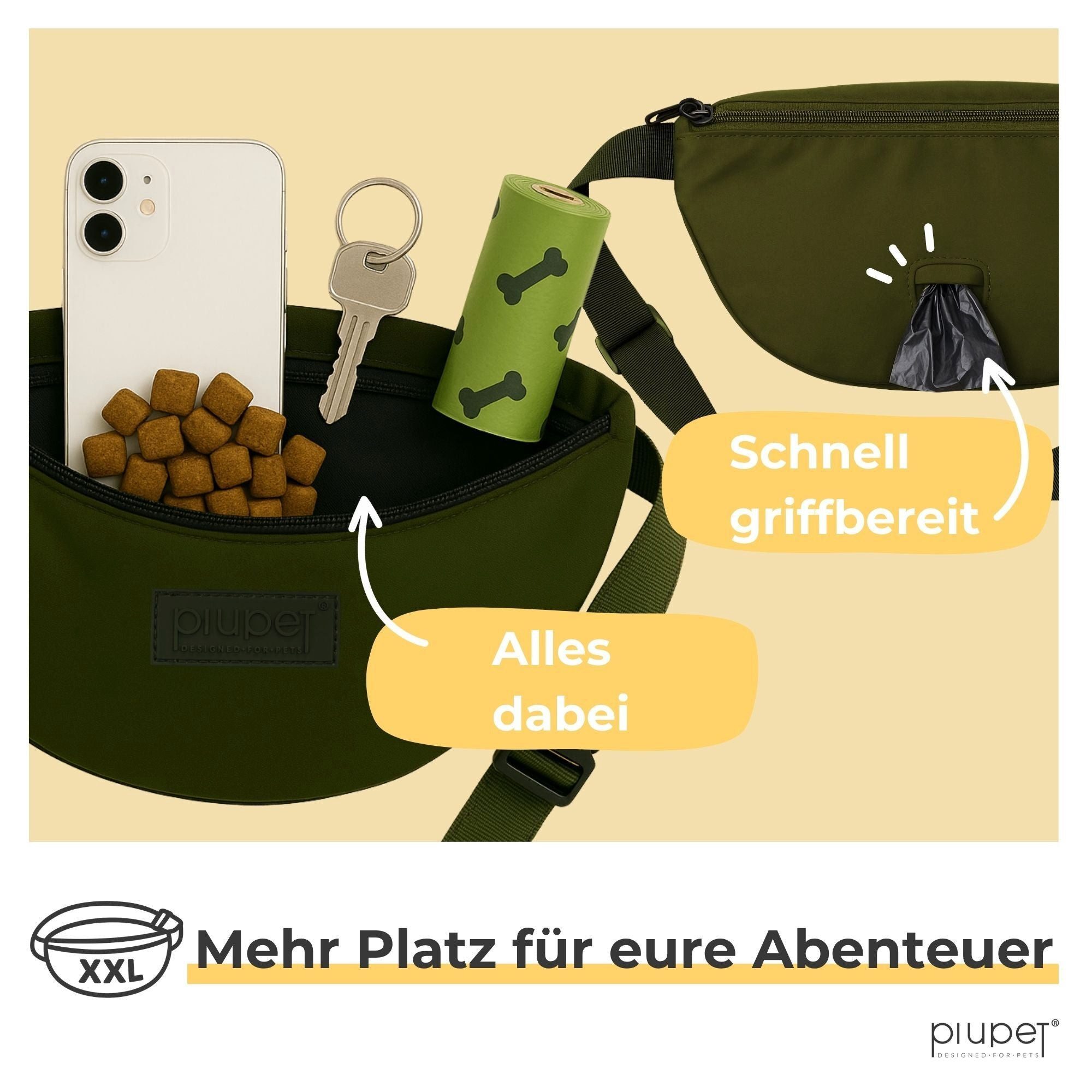 Piupet Leckerlibeutel Leckerlitasche Hund wasserdicht – Gassitasche 3 Fächern & Innentasche