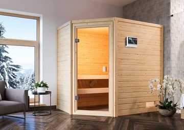 welltime Sauna Juli, BxTxH: 195 x 145 x 187 cm, 38 mm, 3,6-kW-Bio-Plug & Play Ofen mit ext. Steuerung