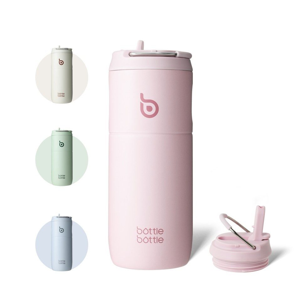 BOTTLE BOTTLE Trinkflasche Edelstahl Trinkflasche mit Strohhalm 500ml, auslaufsichere Sportwasserflasche, ideal für Schule, Büro und Ausflüge