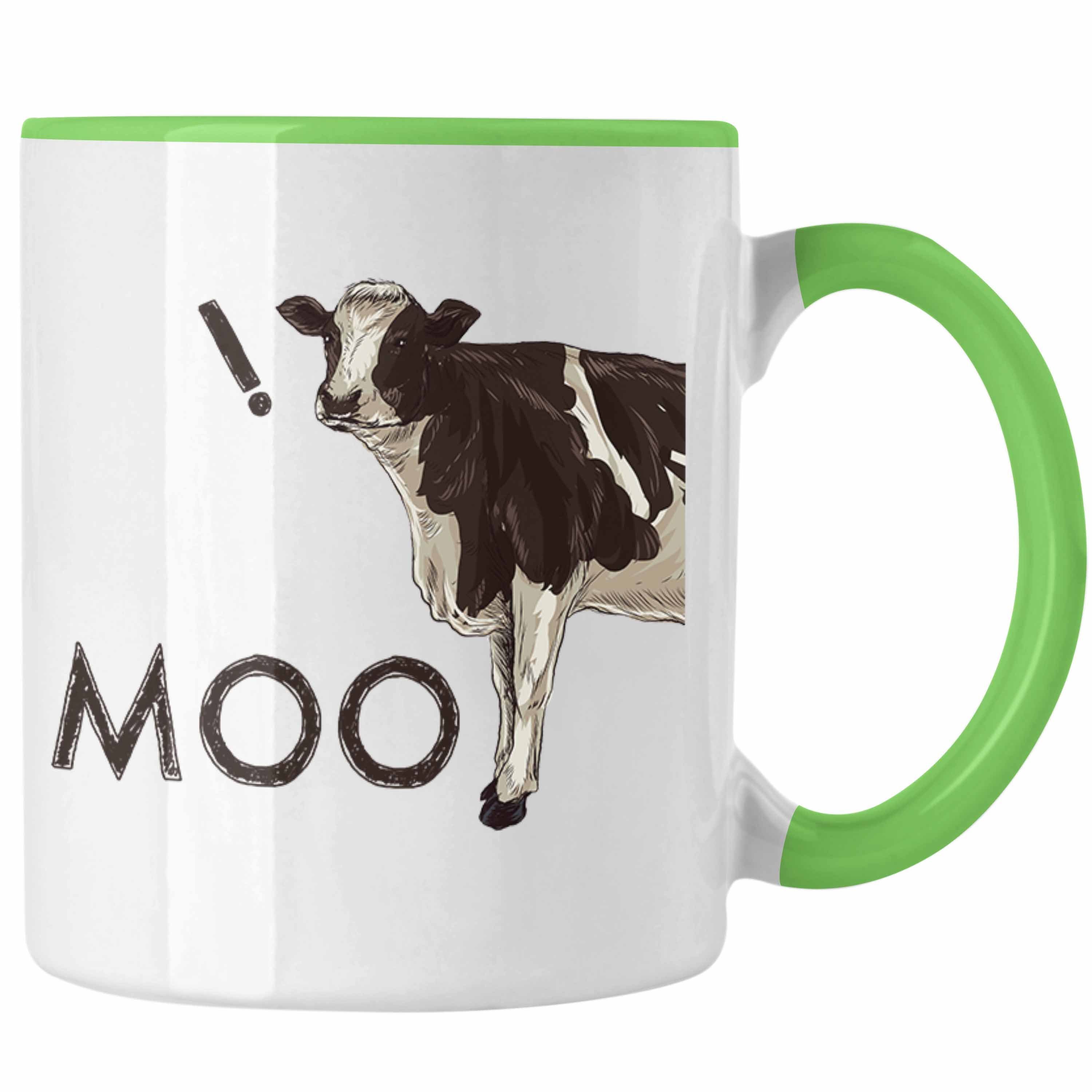 Trendation Tasse Trendation - Moo Kuh Tasse Geschenk für Landwirt Bauern Geschenkidee Geburtstag Lustiger Spruch Grün