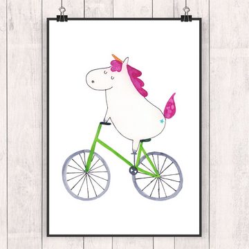 Mr. & Mrs. Panda Poster DIN A0 Einhorn Radfahrer - Weiß - Geschenk, Küchenposter, Posterdruck, Einhorn Radfahrer (1 St), Einzigartige Designs