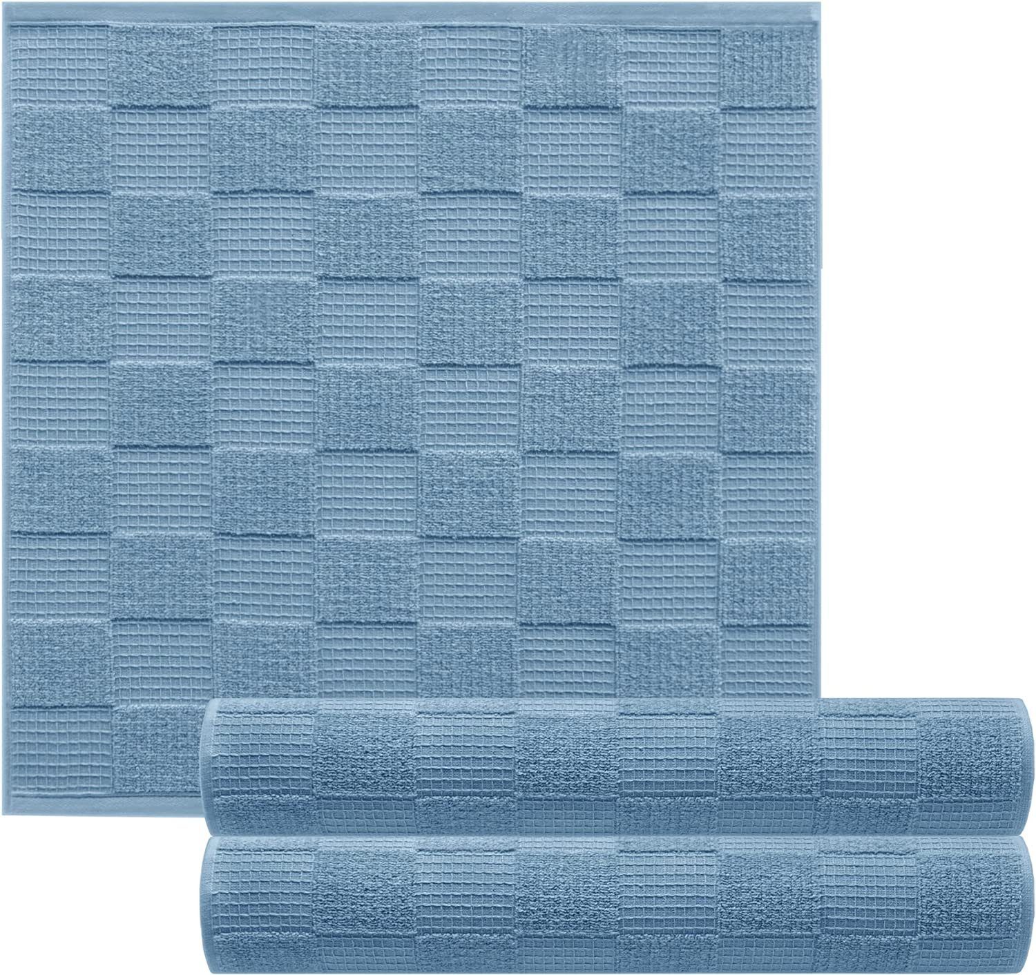 Lashuma Geschirrtuch Lissabon, (Set, 3-tlg), Taubenblau blau Waffelpique 50x50 Frottee cm Küchenhandtücher