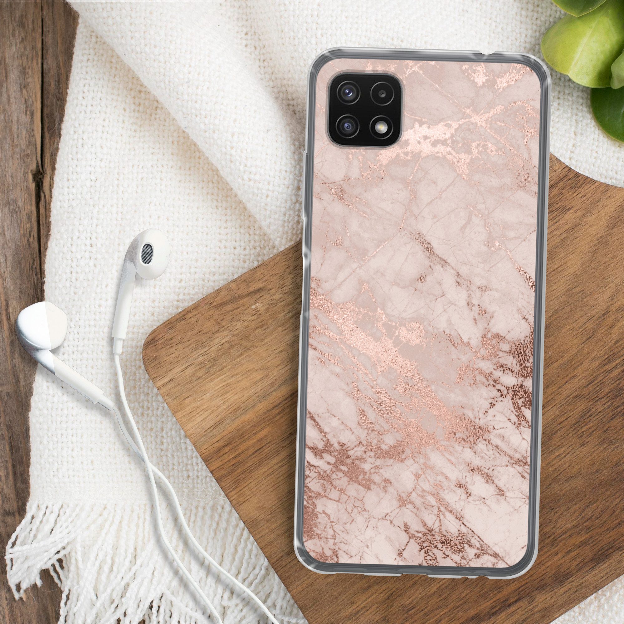MuchoWow Handyhülle für Samsung Galaxy A22 5G Marmor - Rosa - Luxus - Marmoroptik - Glitze, Smartphone-Bumper, Print, Handy Schutzhülle Dünn