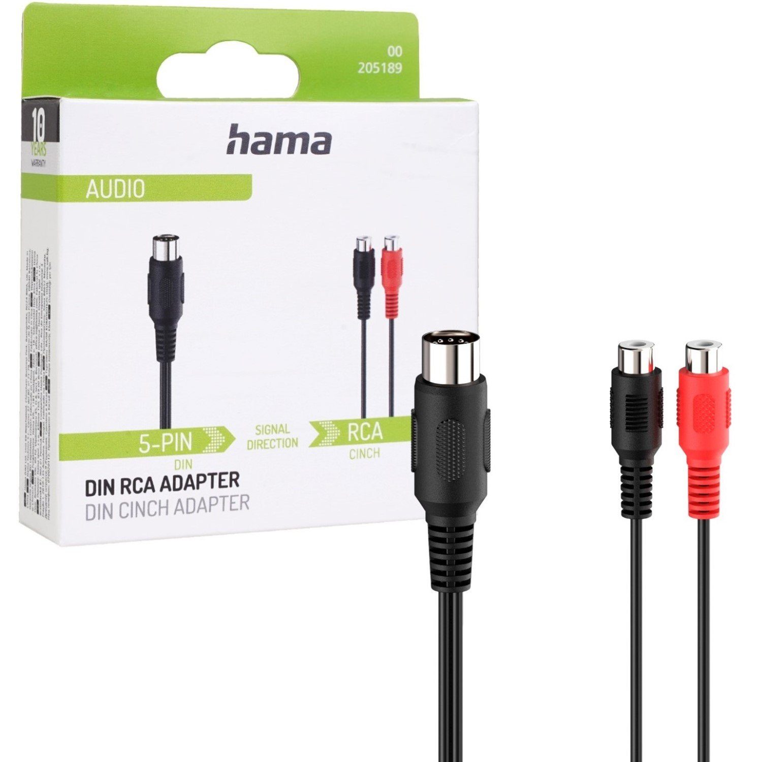 Hama Audio-Adapter Cinch Kupplung auf DIN 5 polig Audio-Kabel, RCA-Buchse, DIN 5-Pol. Stecker (10 cm), 2x Cinch-Buchse auf DIN-Stecker Chinch Stereo