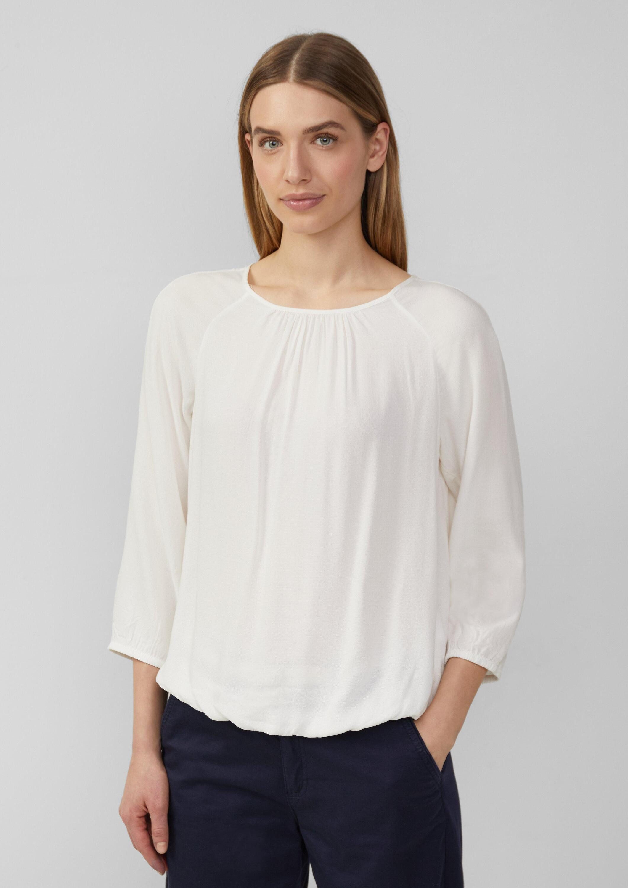 s.Oliver Kurzarmbluse Bluse Strukturierte Viskose-Bluse mit Raff-Details