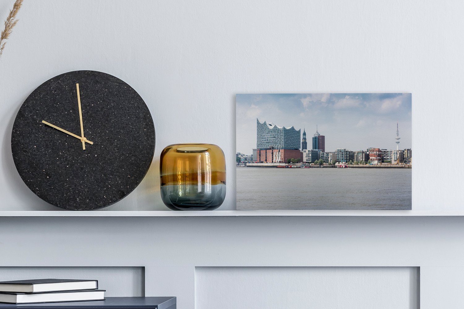 OneMillionCanvasses® Leinwandbild Hamburger Hafen mit der Elbphilharmonie, Fotodruck (1 St), Leinwand Bilder Klein, Wand Dekoration Aesthetic 30x20 cm