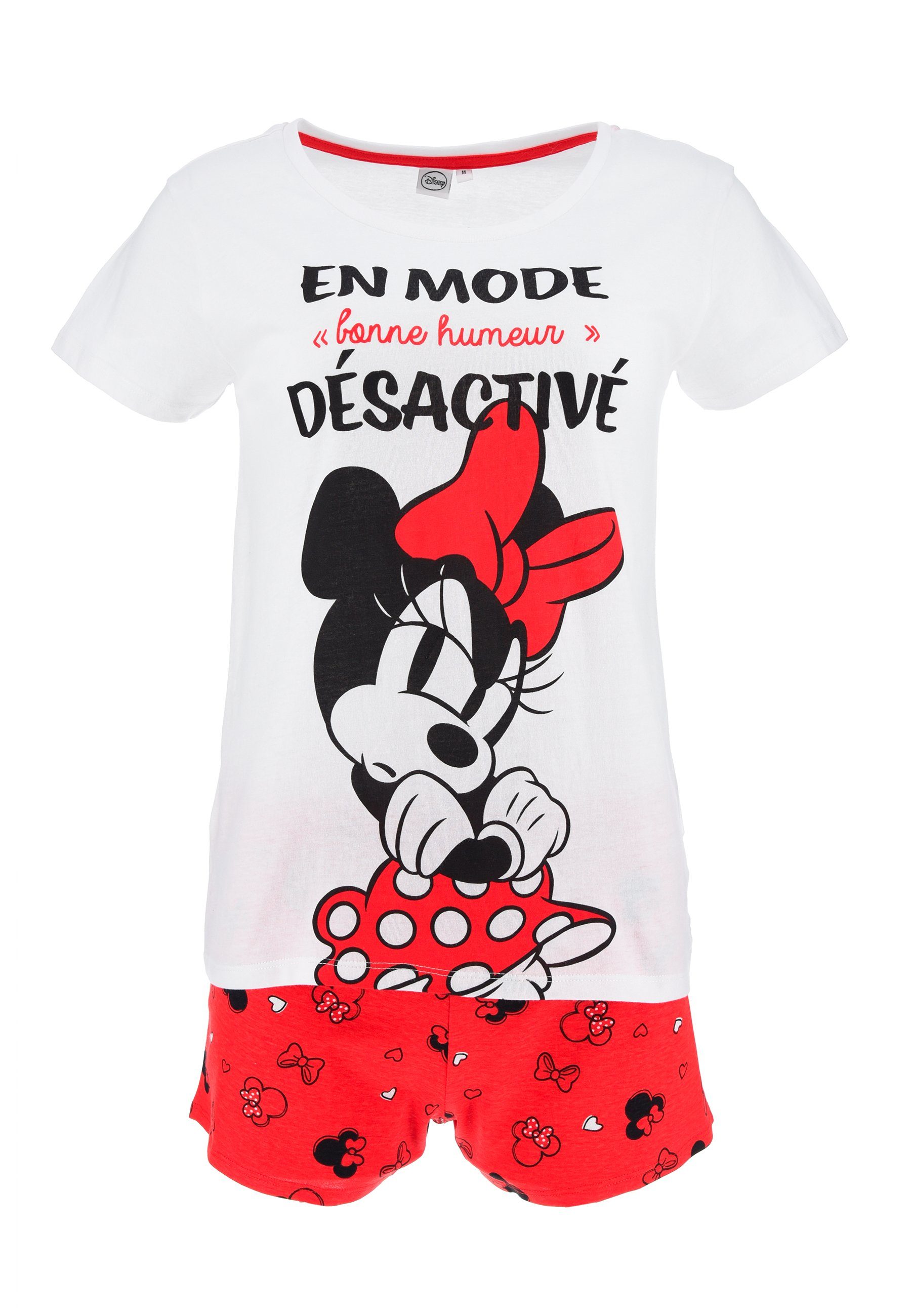 Disney Minnie Mouse Shorty Damen Frauen Sommer-Pyjama T-Shirt und Shorts Set kurz (2 tlg) Weiß
