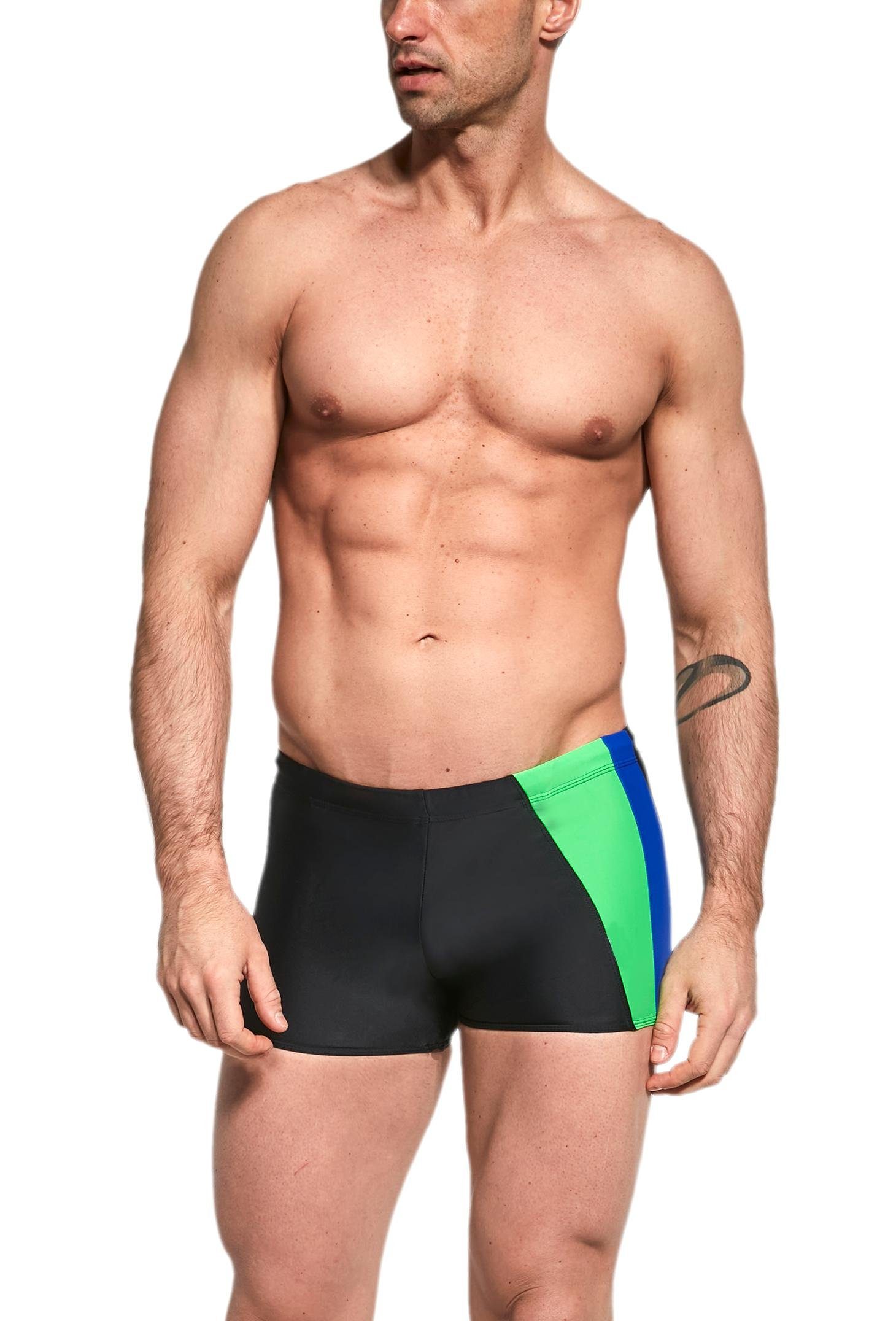 Badehose Streifen / Aquarti Kurz Kornblumenblau Aquarti Seitlichem Herren Schwarz / mit Grün Badehose