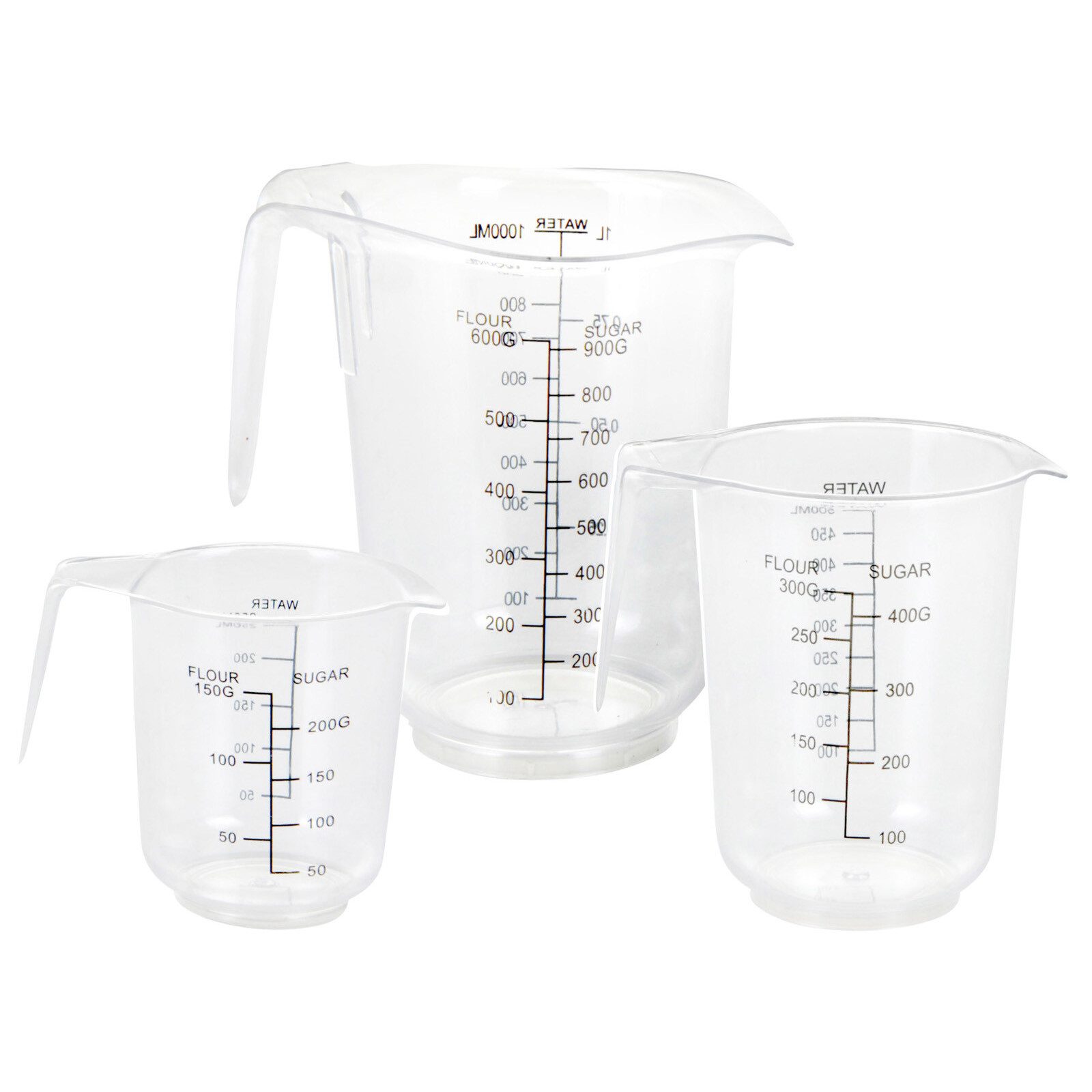 HAC24 Messbecher Messbehälter Set Maßbecher mit Messskala Messbecher Messkanne, (Set, 3-St), 250/500/1000 ml Fassungsvolumen