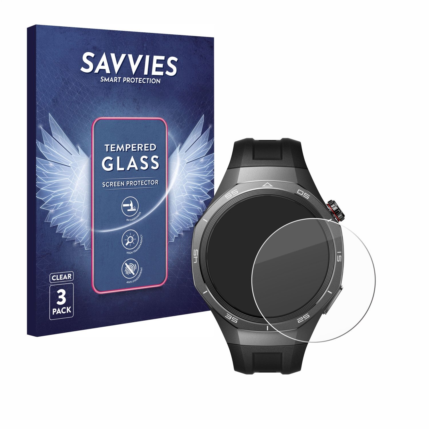 Savvies Displayschutzglas Schutzglas für Huawei Watch GT 5 Pro (46 mm), 3 Stück, Displayschutz 9H Glas Klar Transparent