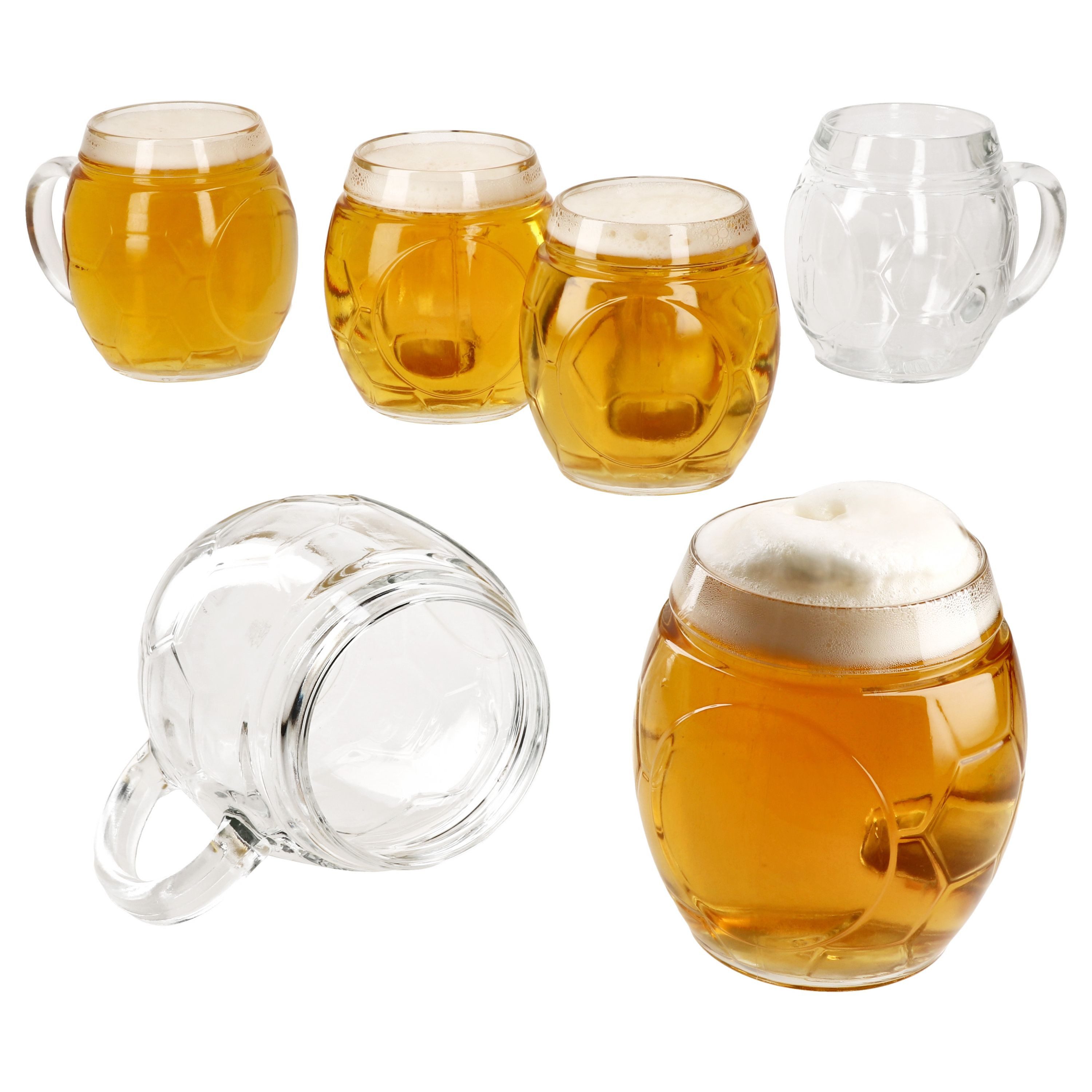 MamboCat Bierglas 6x Fußball Biergläser 0,5L geeicht Ball-Relief 6 Personen Bierkrüge, Glas