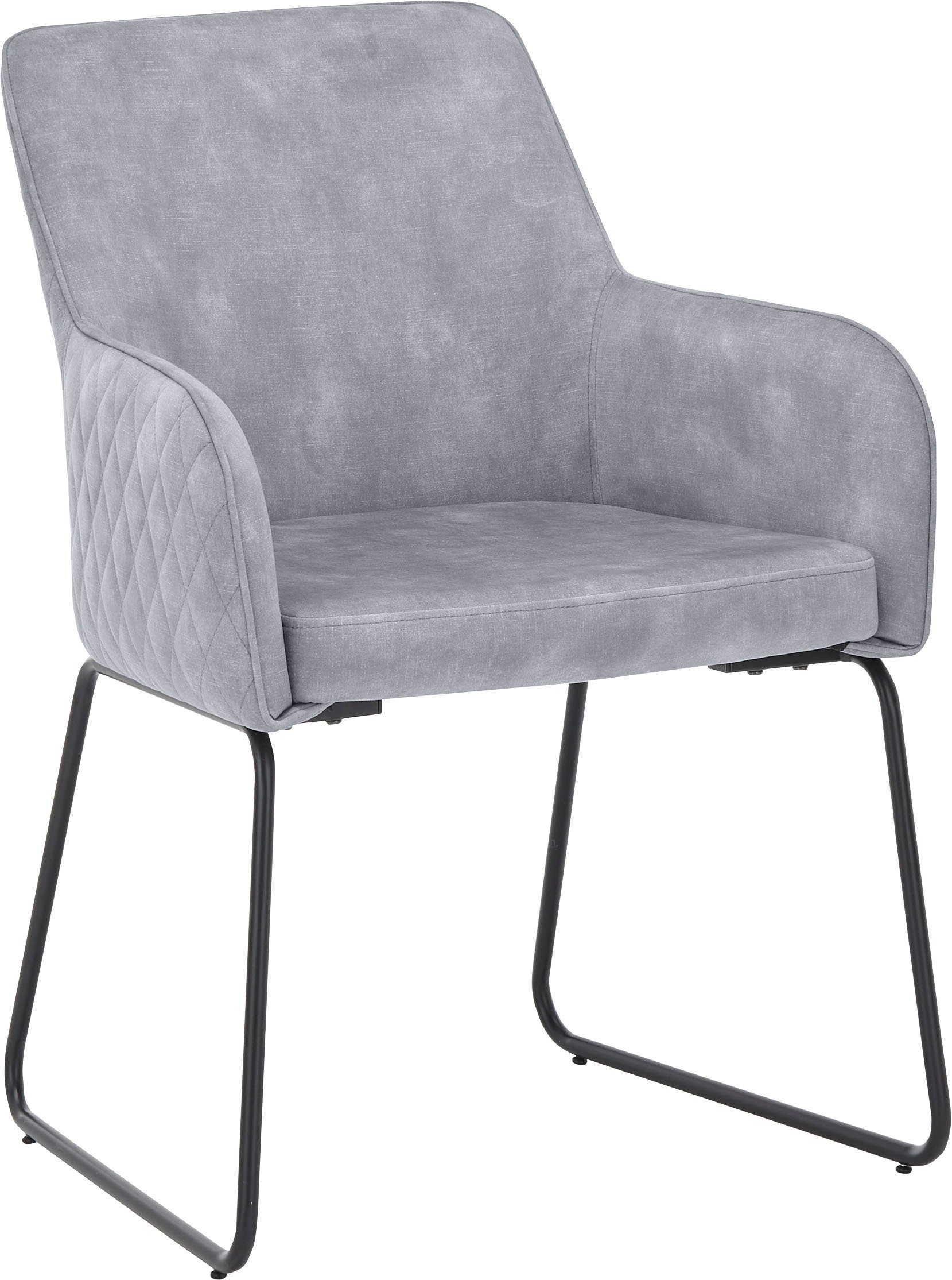 set one by Musterring Armlehnstuhl Fontana, 2-er Set, Kufengestell schwarz, Rücken mit Rauten-Steppnaht