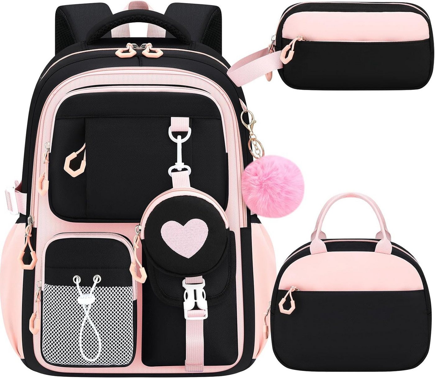 MOPUEA Schulrucksack Schulrucksack Set 3-tlg Wasserabweisend Ergonomisch mit Viele Fächer (3-teiliges Schulrucksack Set für Schule und Freizeit, 3-teiliges Schulrucksack Set für Schule und Freizeit), 17,6 Zoll Laptopfach leicht ergonomisch isolierte Lunch