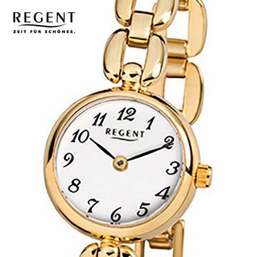 Regent Quarzuhr Regent Damen-Armbanduhr gold Analog F-801, Damen Armbanduhr rund, klein (ca. 20mm), Edelstahl, ionenplattiert