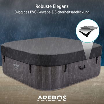 Arebos Whirlpool Aufblasbar, Innen- und Außenbereich, 185 x 185 cm, 6 Personen, (Aufblasbar,komplett mit Zubehör), LED-Display