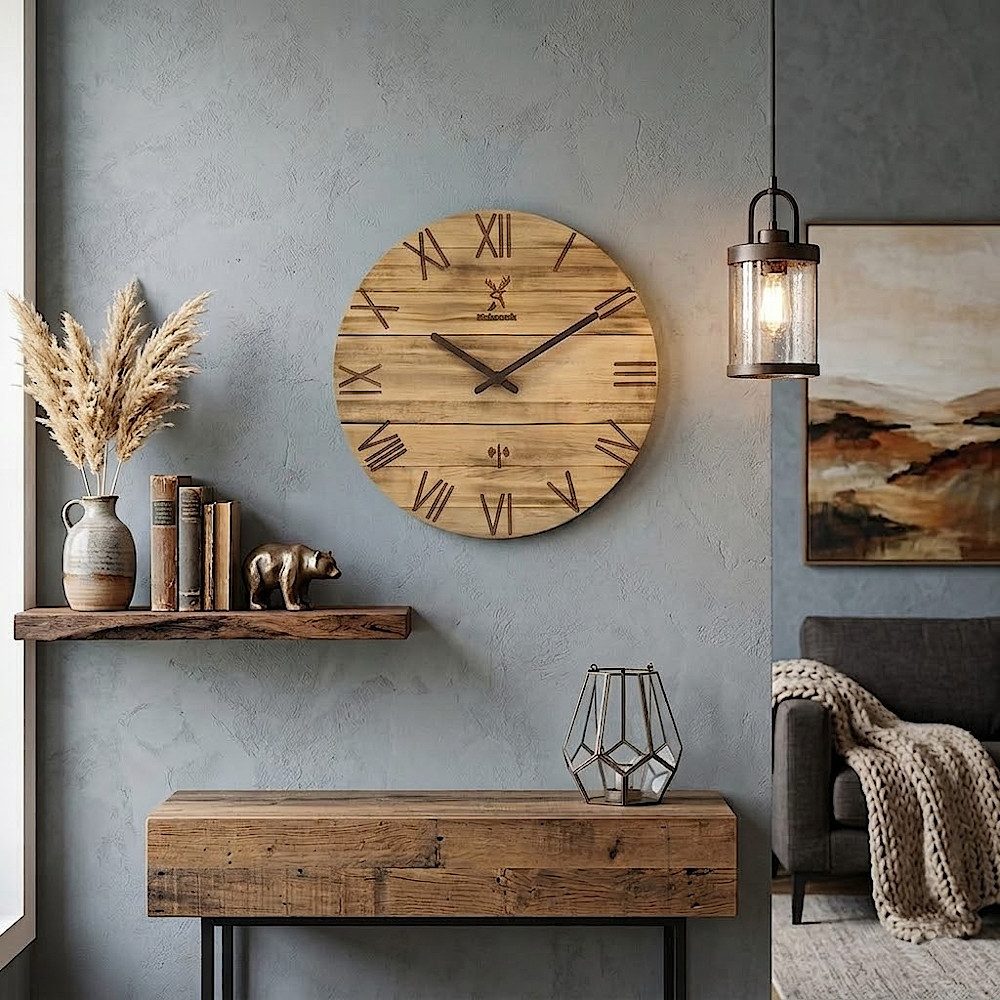 Holzwerk Funkwanduhr Designer Loft Funk Holz Wand Uhr, beige,braun (Nahezu lautloses Uhrwerk, analog, 35 cm)