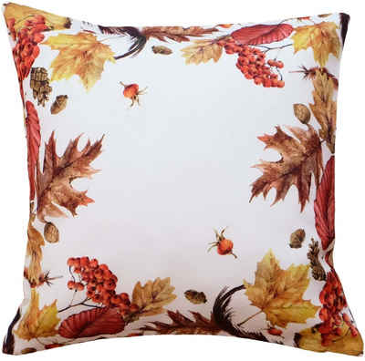 Kissenbezüge Kissen-Bezug bunt Blätter Herbst 40x40 cm, matches21 HOME & HOBBY (1 Stück), Wohnzimmer Kissen-Hülle als Deko-Kissen Zier-Kissen Sofa-Kissen