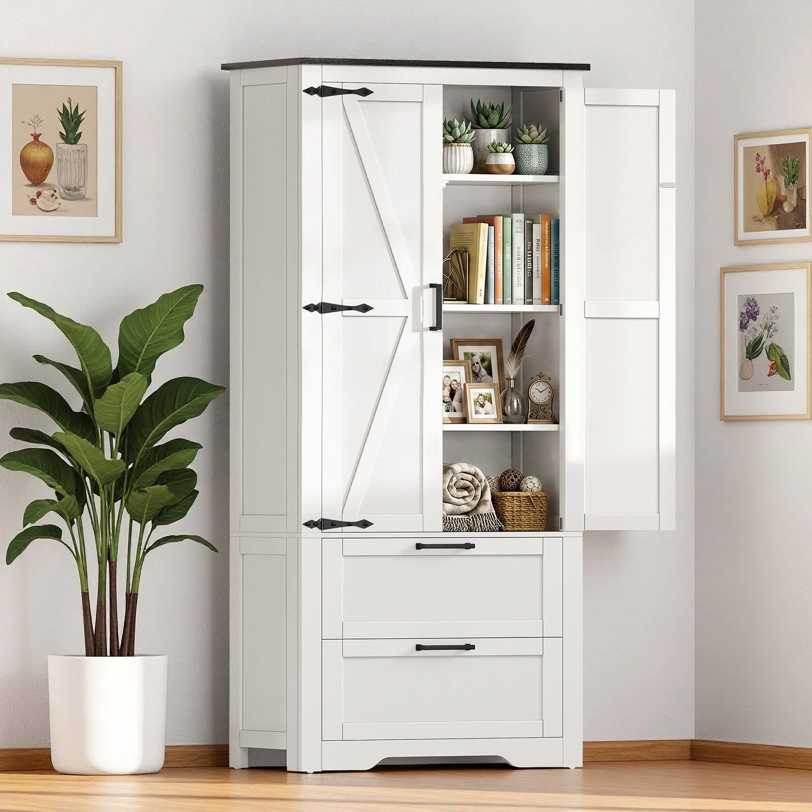 TEENFON Hochschrank 168 cm hoher Küchenschrank mit zwei Schubladen – weiß (1-St)