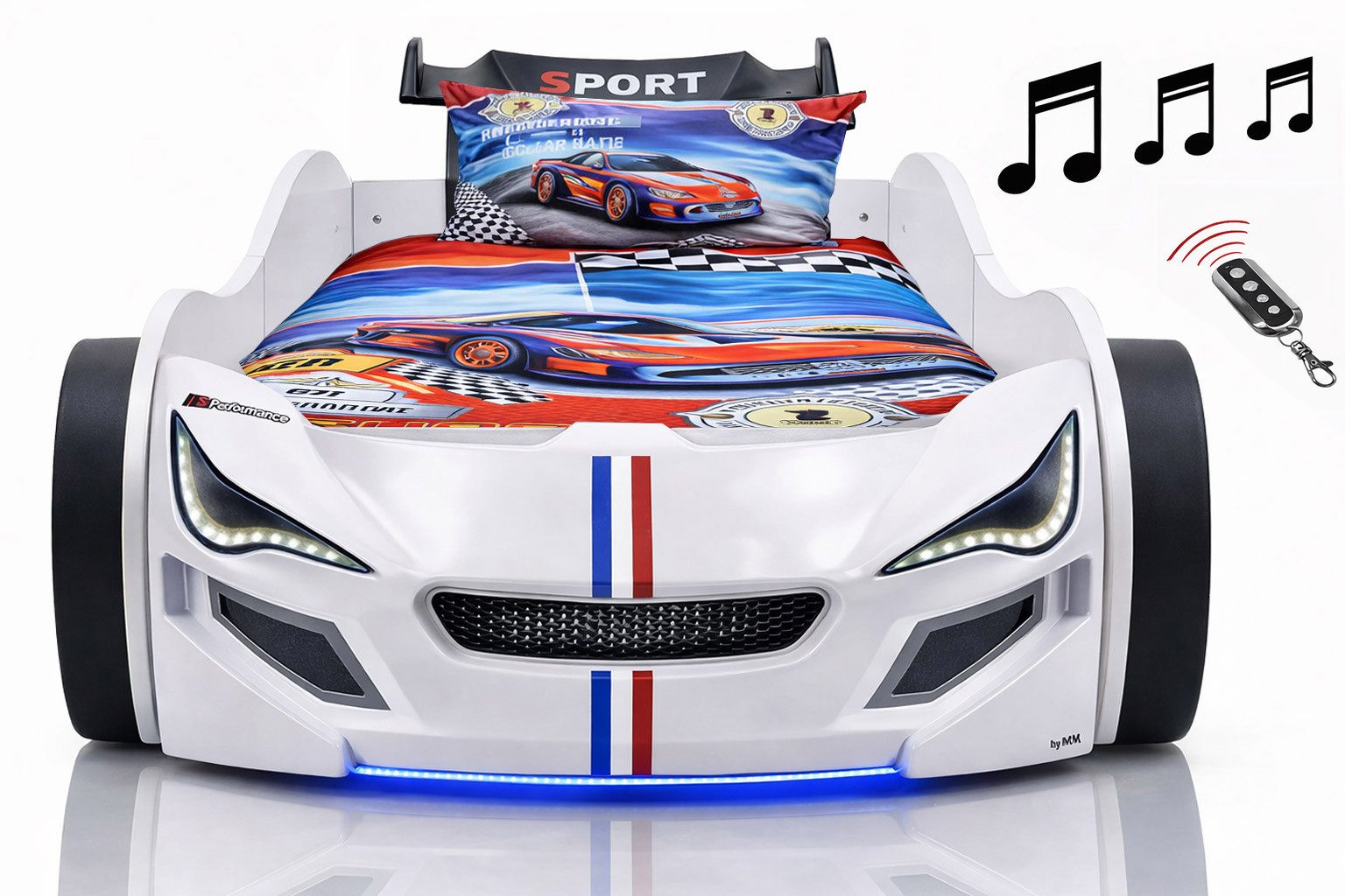 Aileenstore Autobett TURBO GTE (inkl. Zubehör), Kinderbett 90x200, Lattenrost,LED,Unterbodenlicht,Sound,Fernbedienung
