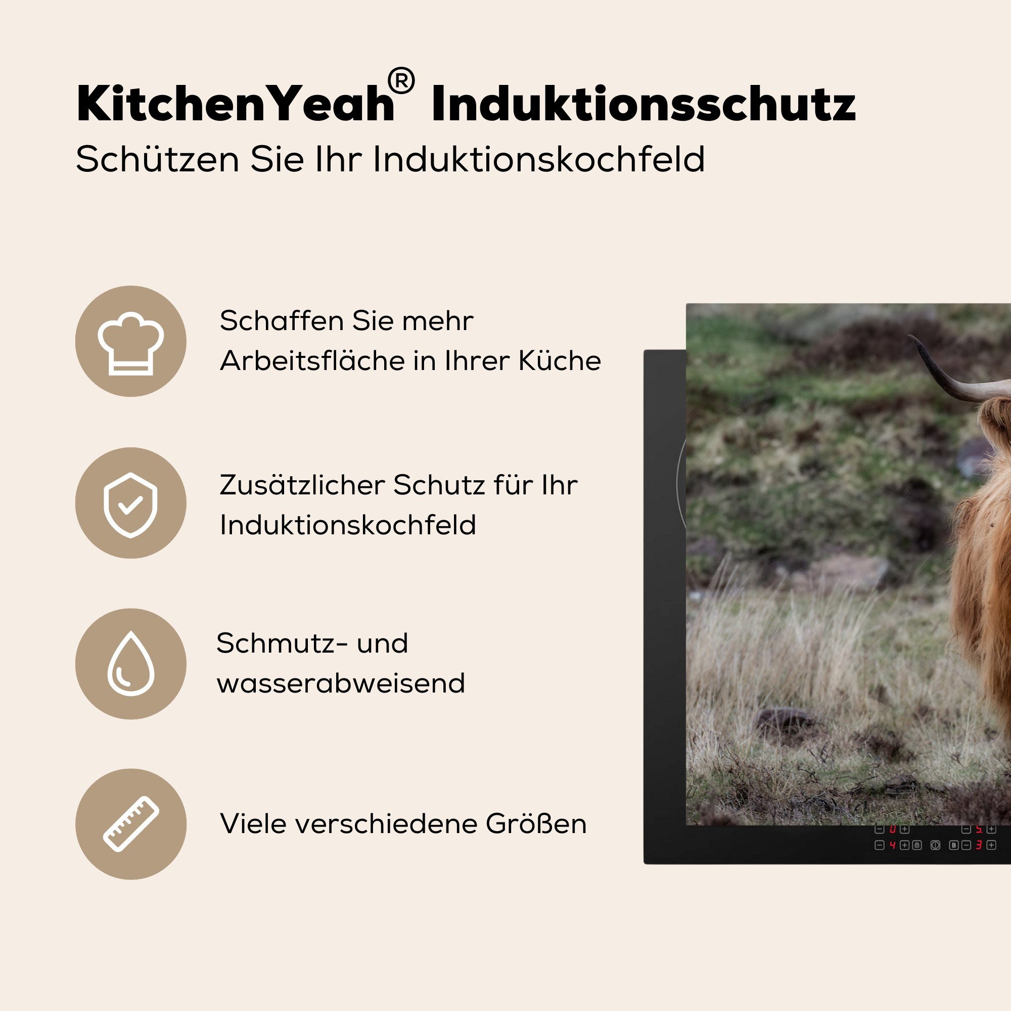 Moos 81x52 cm, Herdblende-/Abdeckplatte Schutz Schottischer - (1 MuchoWow Induktionskochfeld die - tlg), Ceranfeldabdeckung für küche, Hochländer Gras, Vinyl,