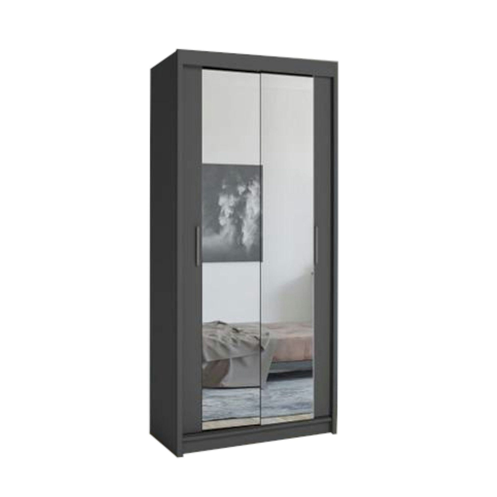 MOEBLO Kleiderschrank MINI CLASSIC (mit Schiebetüren – Kompakter Schrank mit Einlegeböden und Kleiderstange, ideal für kleine Räume, Garderobe mit Einlegeböden und Kleiderstange) - (BxHxT): 90x200x61 cm