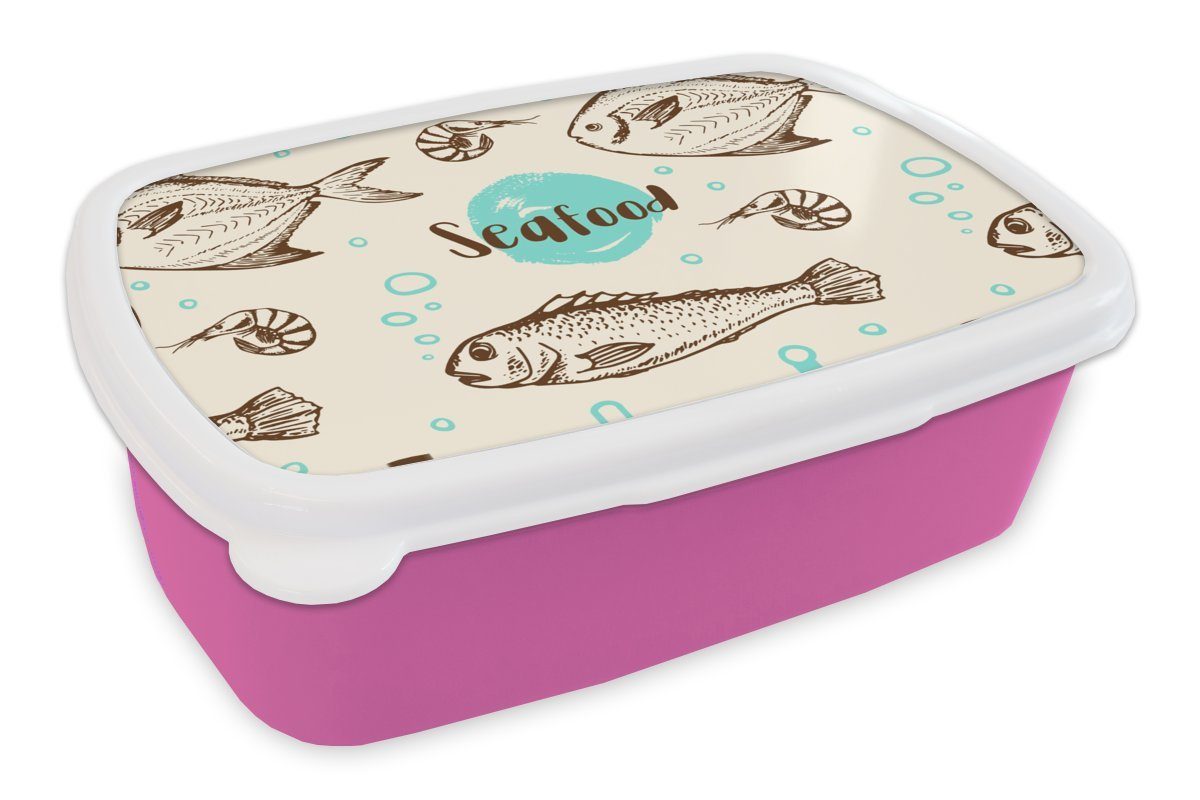 MuchoWow Lunchbox Lebensmittel - Kinder, Kunststoff, - Brotdose Brotbox Snackbox, rosa Mädchen, für Kunststoff Fisch, Erwachsene, (2-tlg), Muster
