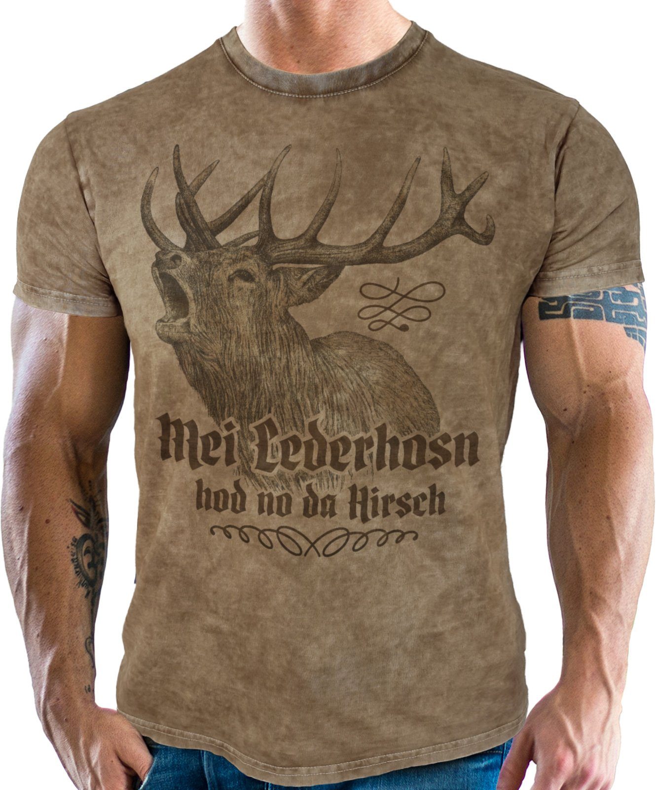 LOBO NEGRO® Trachtenshirt für Trachten und Bayern Fans im Used Vintage Retro Look - Lederhosn