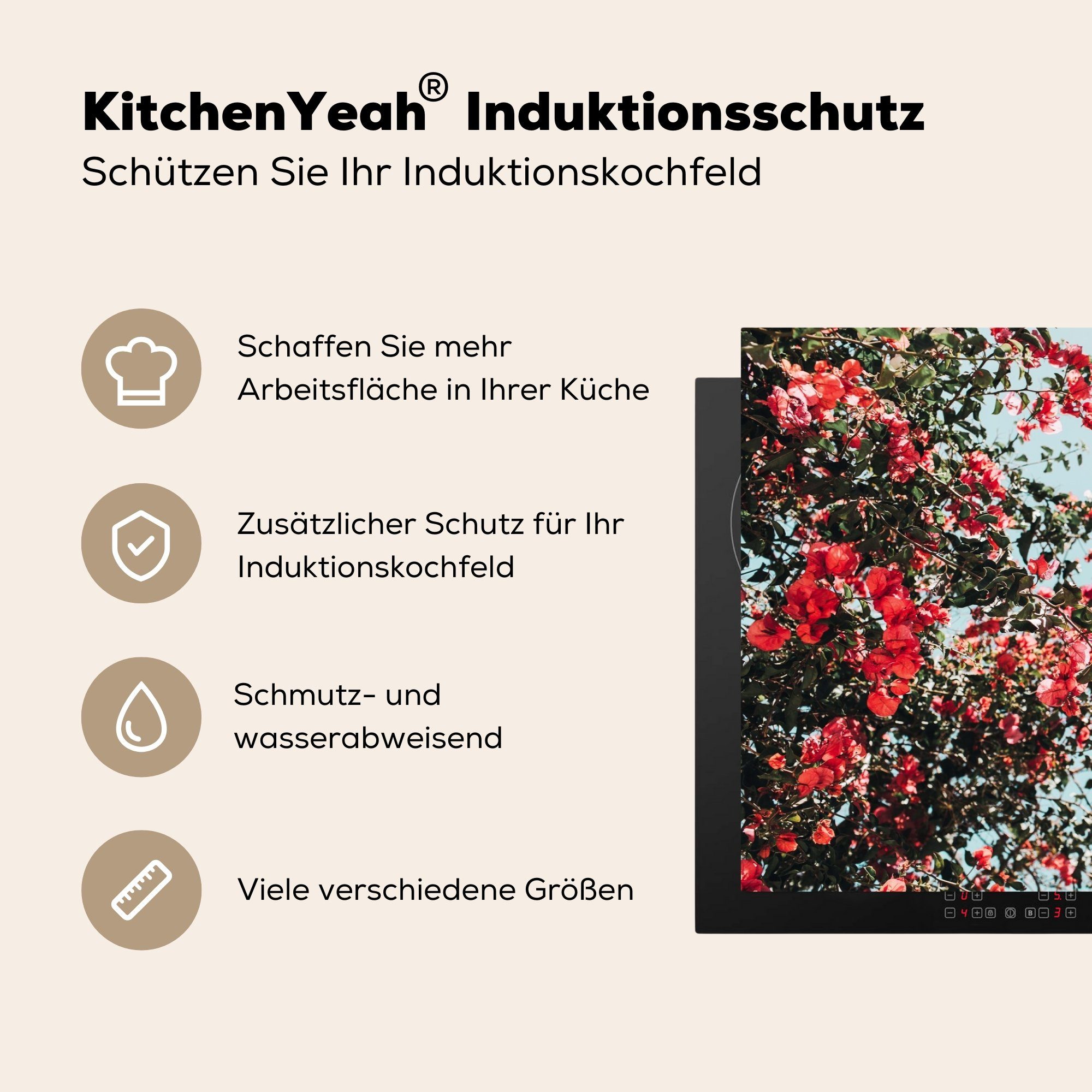 MuchoWow 81x52 Induktionskochfeld - (1 die tlg), - für Blumen Luft Vinyl, cm, Ceranfeldabdeckung Rosa, Schutz küche, Herdblende-/Abdeckplatte